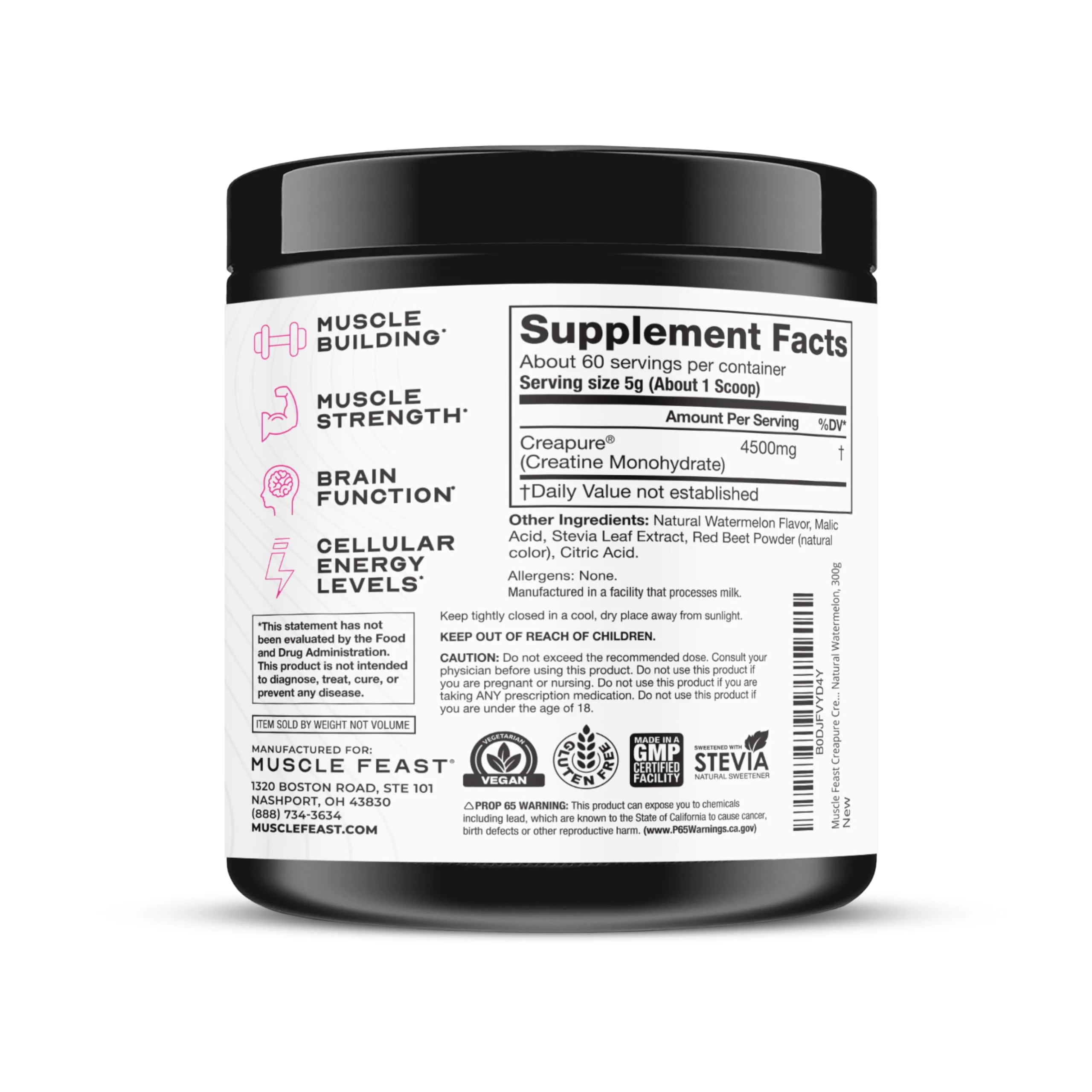 Muscle Feast Creapure Creatine Monohydrate Powder – Natural Watermelon, 60 Servings, 300g - Image 9