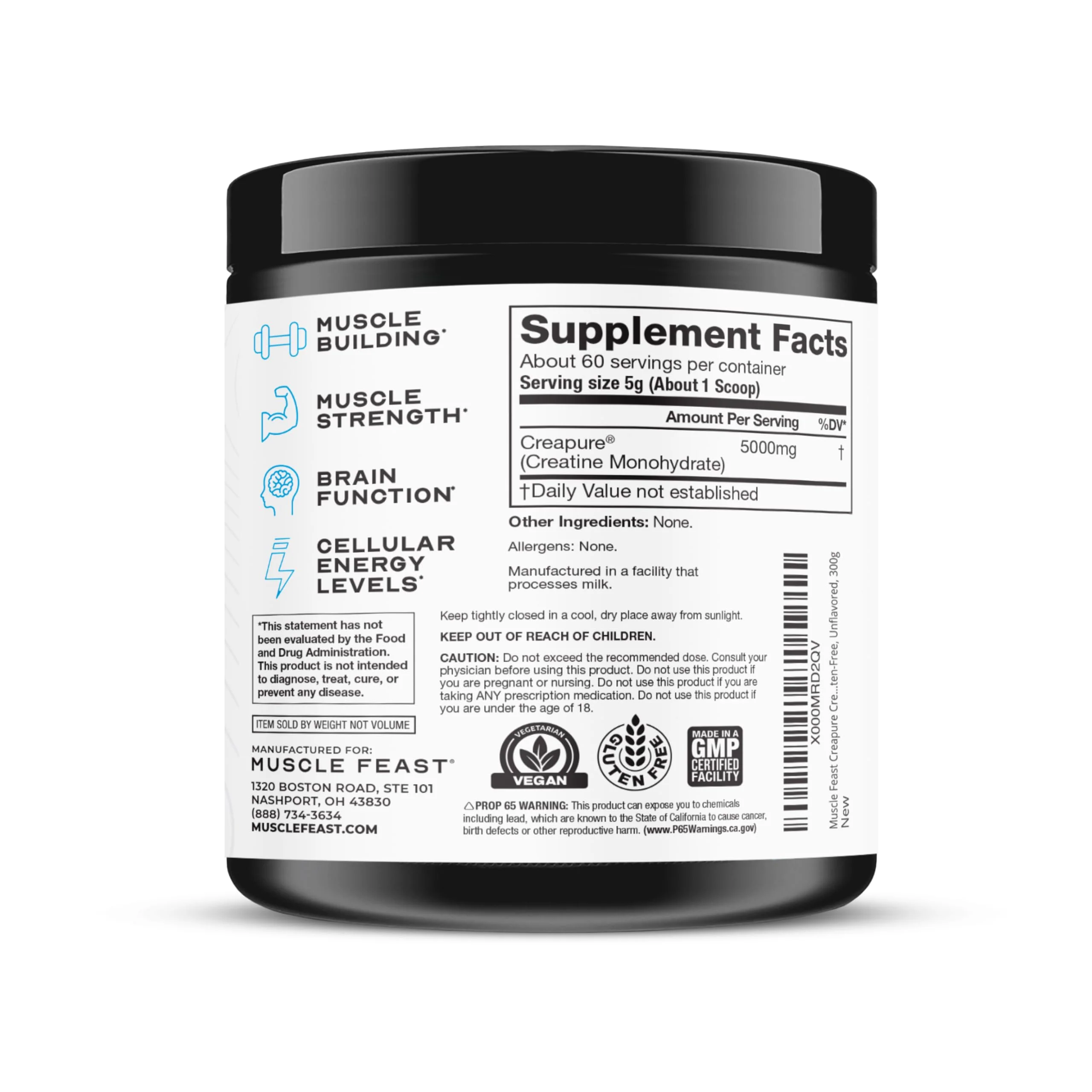 Muscle Feast Creapure Creatine Monohydrate Powder – Unflavored, 300g | Vegan, Gluten-Free, Keto Friendly, 60 Servings - Image 18