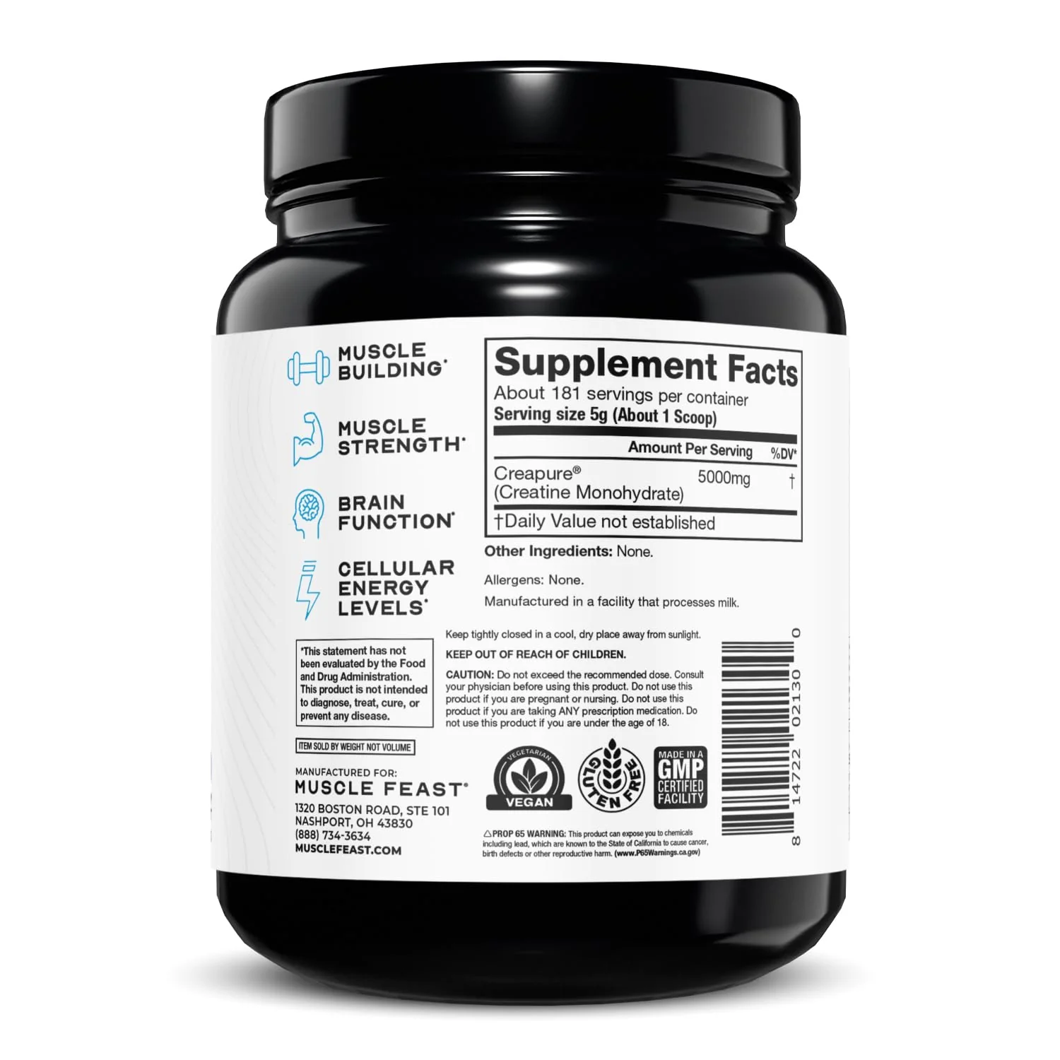 Muscle Feast Creapure Creatine Monohydrate Powder – Unflavored, Vegan & Keto-Friendly, 2lb - Image 9