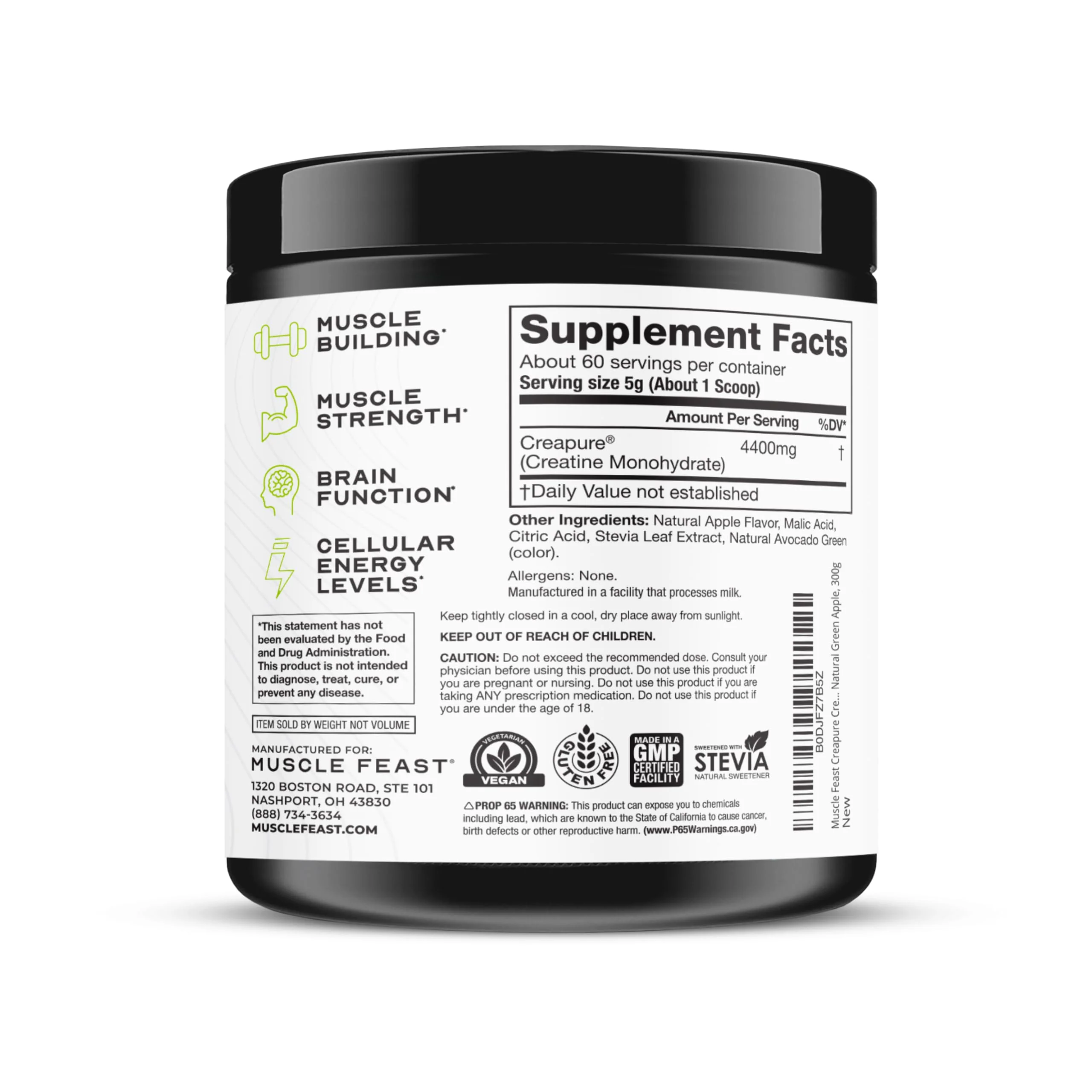 Muscle Feast Creapure Creatine Monohydrate Powder – Vegan, Gluten-Free, Easy to Mix, Green Apple 300g - Image 18