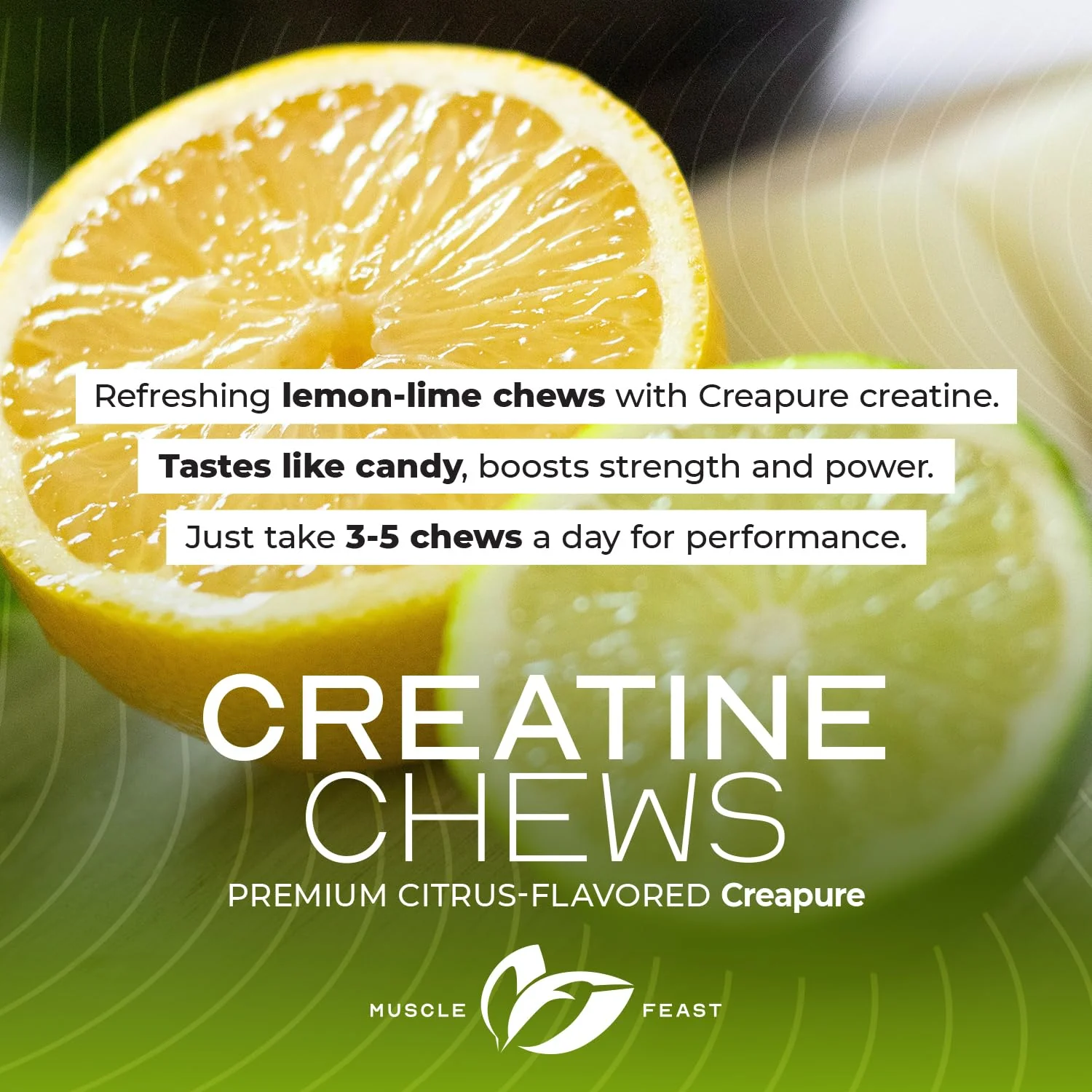 Muscle Feast Creatine Monohydrate Chewables – Vegan, Gluten-Free Creapure Tablets, Lemon Lime Flavor, 360 Tabs - Image 14