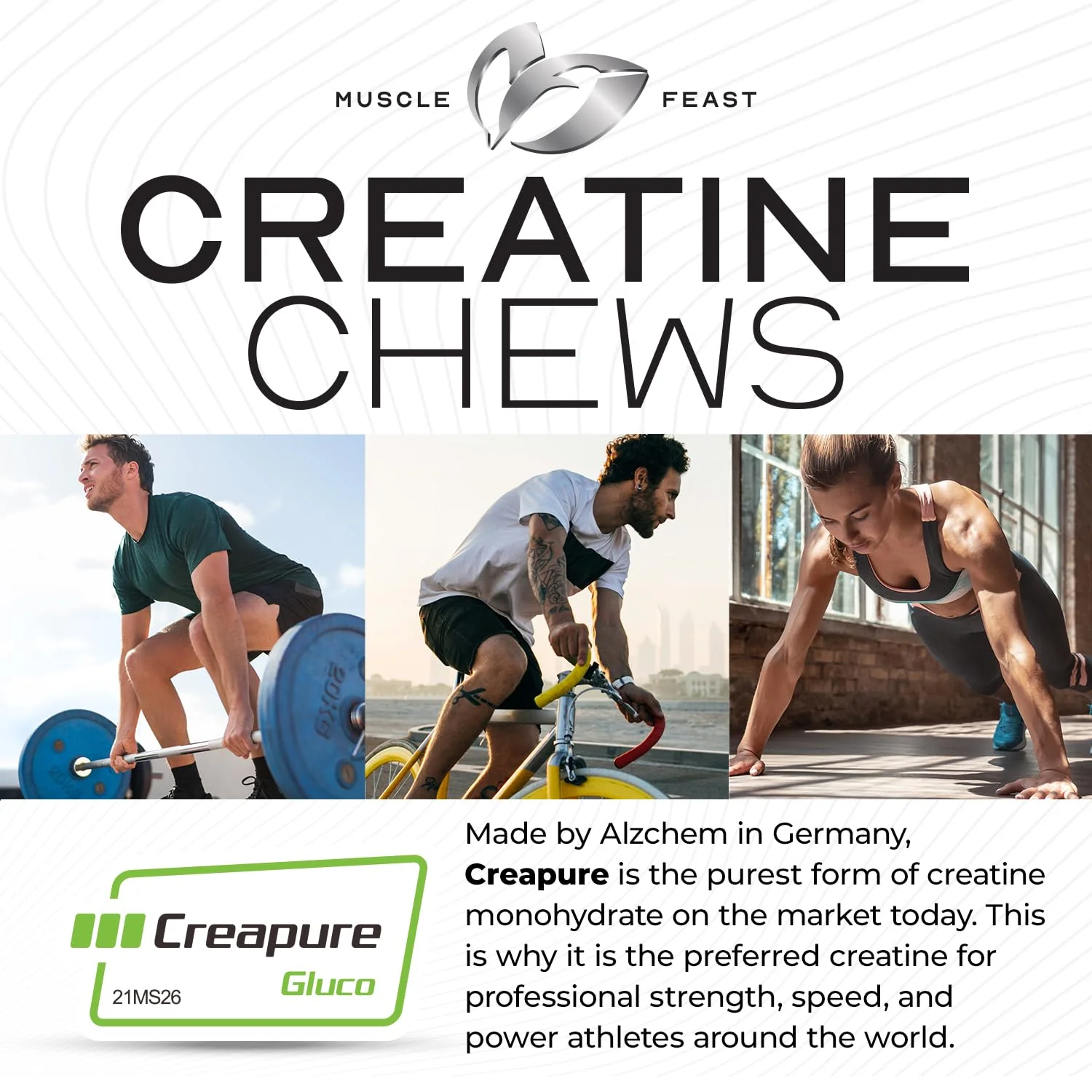 Muscle Feast Creatine Monohydrate Chewables – Vegan, Gluten-Free Creapure Tablets, Lemon Lime Flavor, 360 Tabs - Image 3