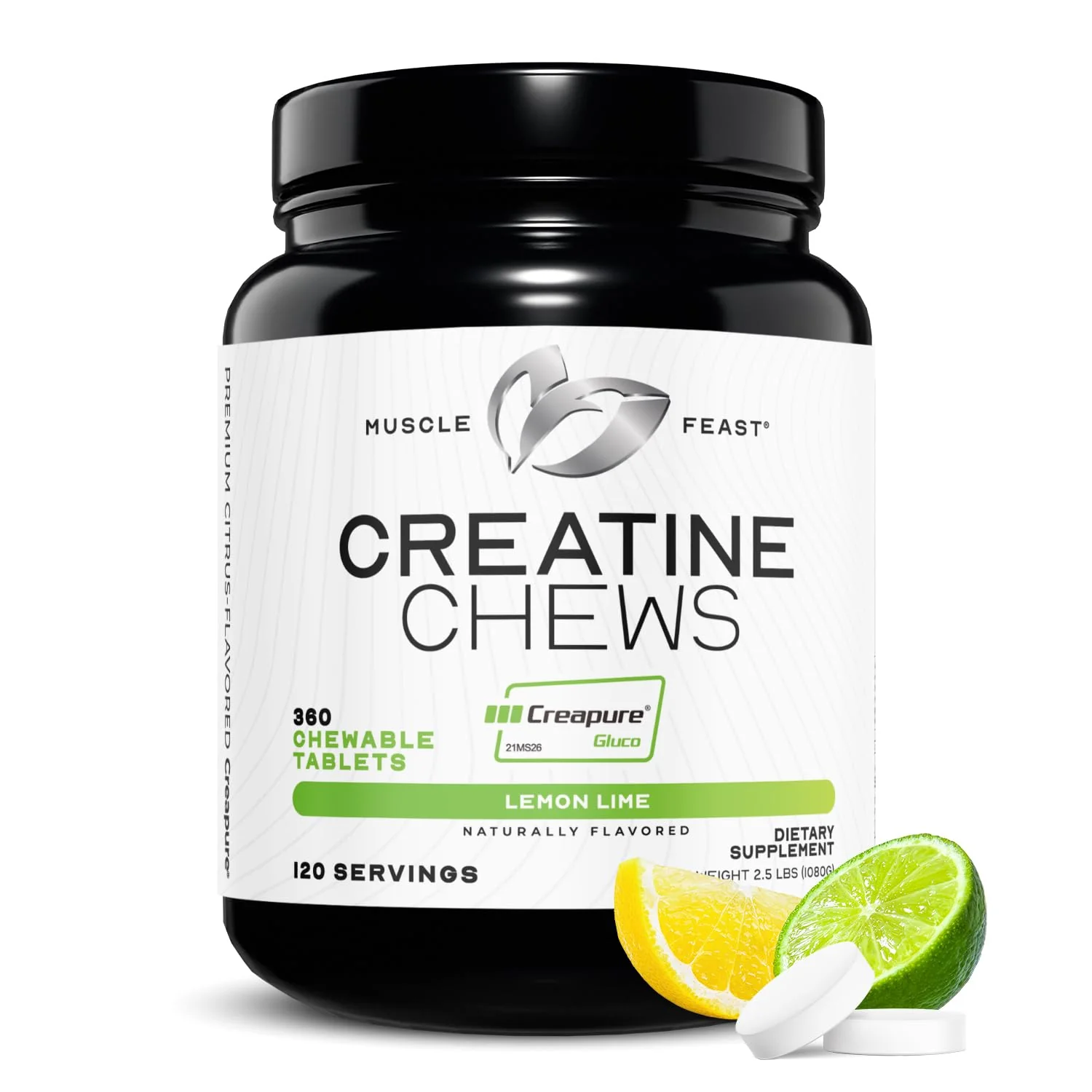 Muscle Feast Creatine Monohydrate Chewables – Vegan, Gluten-Free Creapure Tablets, Lemon Lime Flavor, 360 Tabs - Image 9