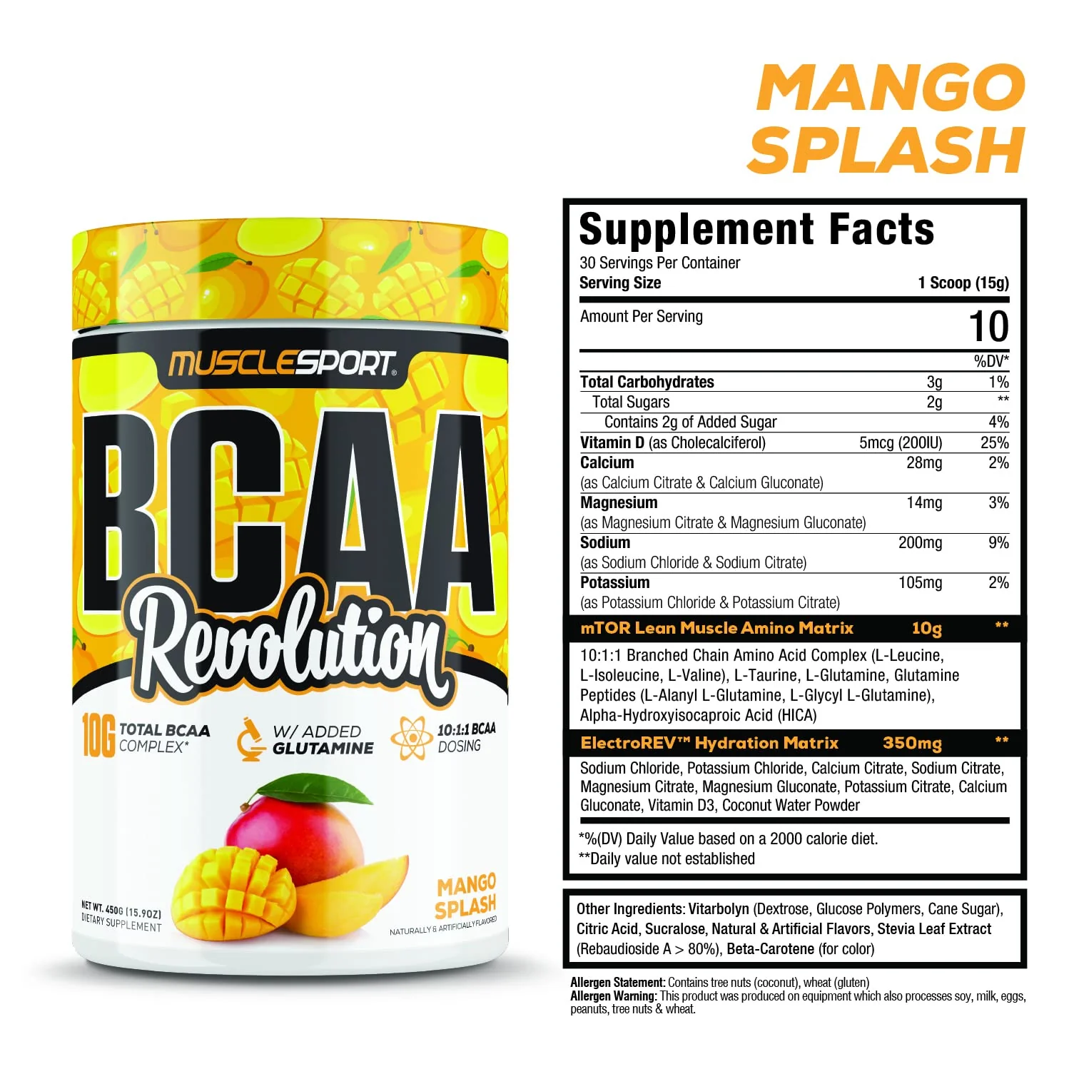 Musclesport BCAA Revolution Mango Splash – Intra-Workout Amino Acid Powder (30 Servings) for Men & Women - Image 3