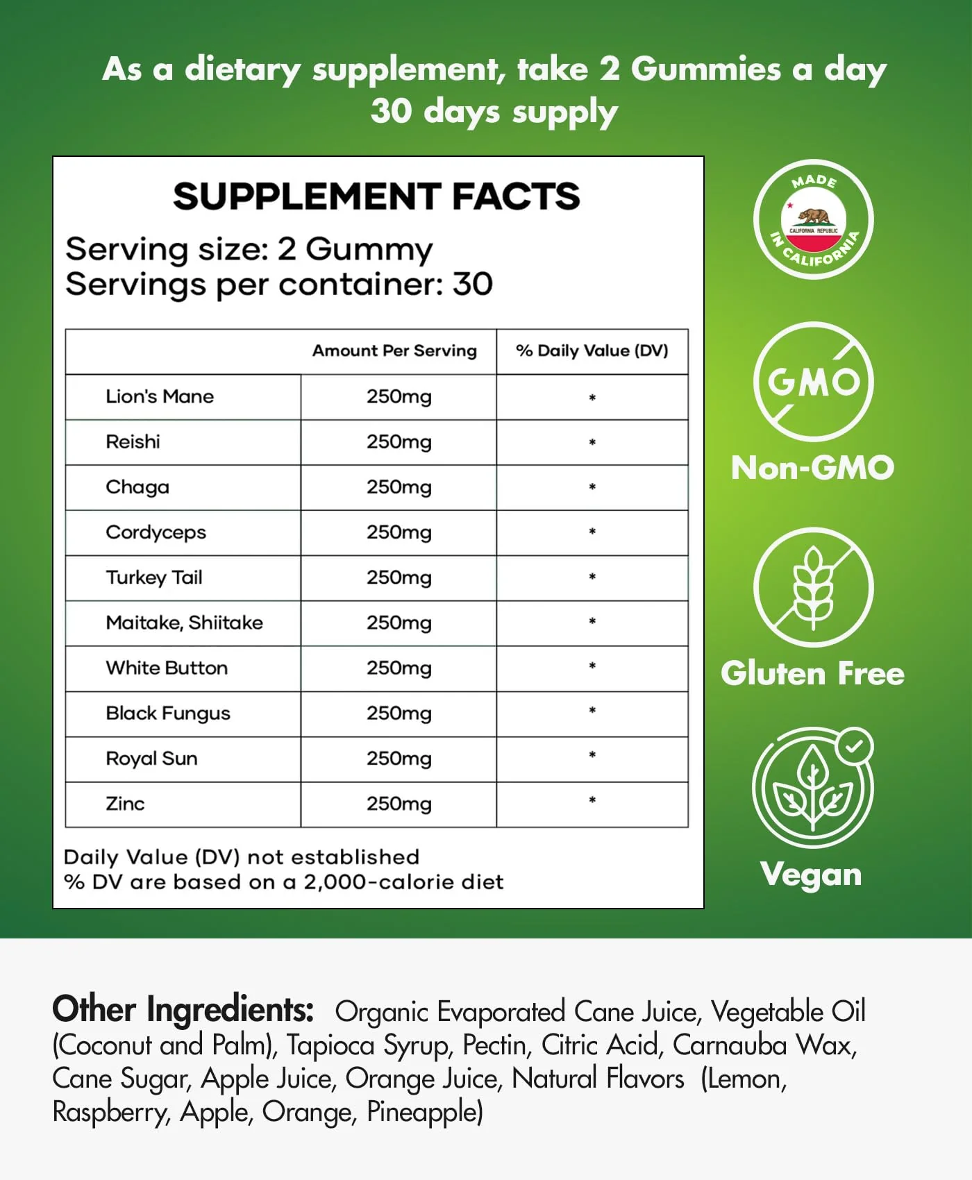 Mushroom Gummies – 10-Mushroom Complex (Lion’s Mane, Reishi, Chaga) – Fruity Vegan, Non-GMO, Gluten-Free – 3 Packs - Image 2