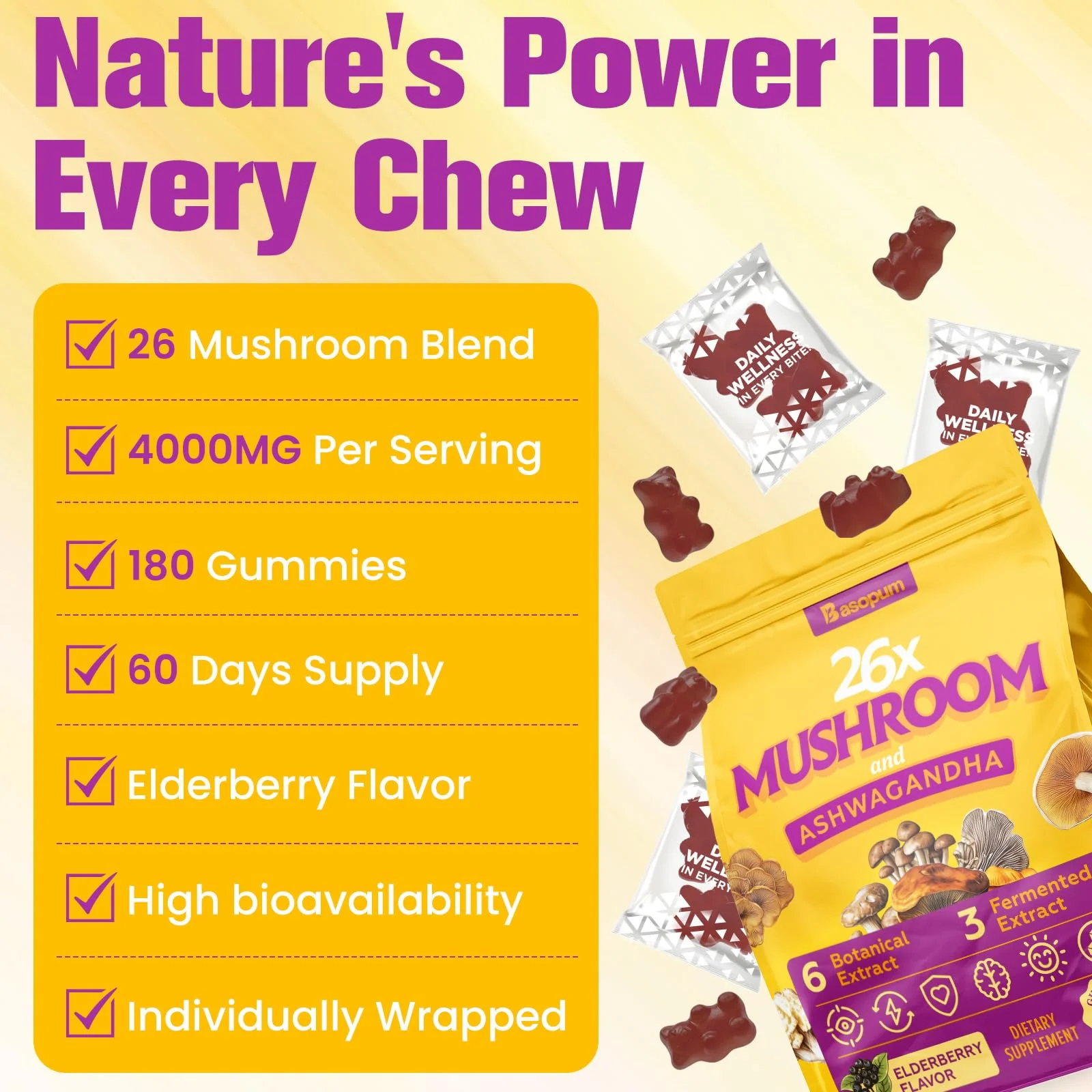 Mushroom Gummies 4000mg – Brain Support, Focus & Immunity (180 Gummies) - Image 5