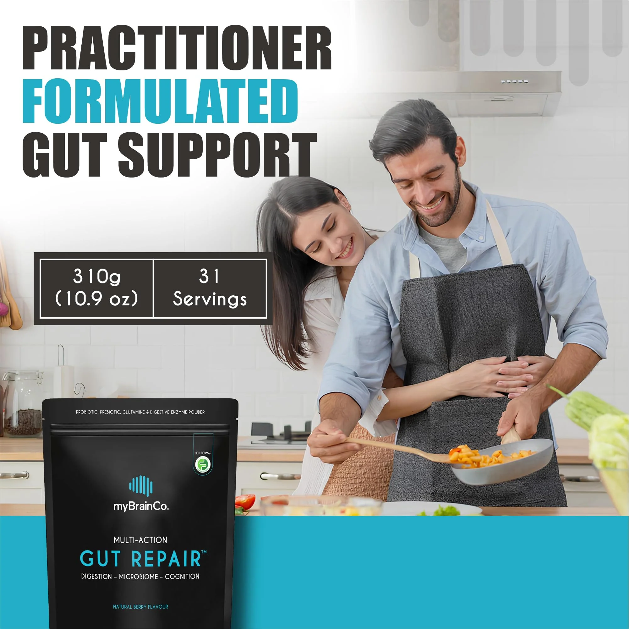 myBrainCo Gut Repair – Low FODMAP Digestive Support Powder with Probiotics, Enzymes & Glutamine (310g) - Image 10