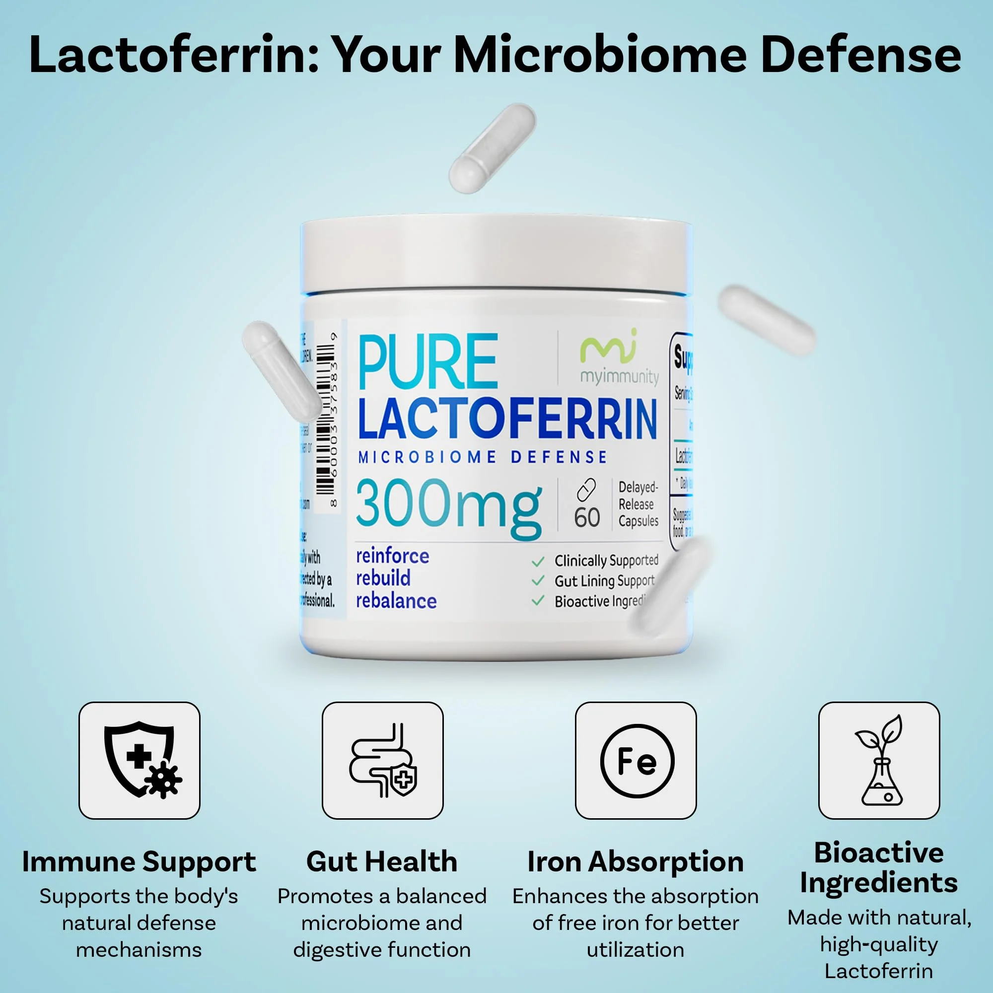 MyImmunity Pure Lactoferrin 300mg | Immune Support & Iron Absorption | Gluten-Free (60 Capsules) - Image 7