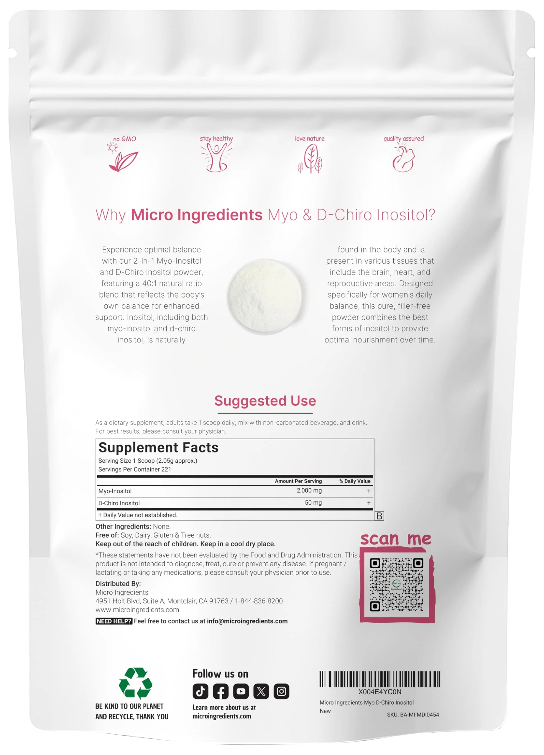 Myo-Inositol & D-Chiro Inositol Powder 1lb - 40:1 for Hormonal Balance - Image 2