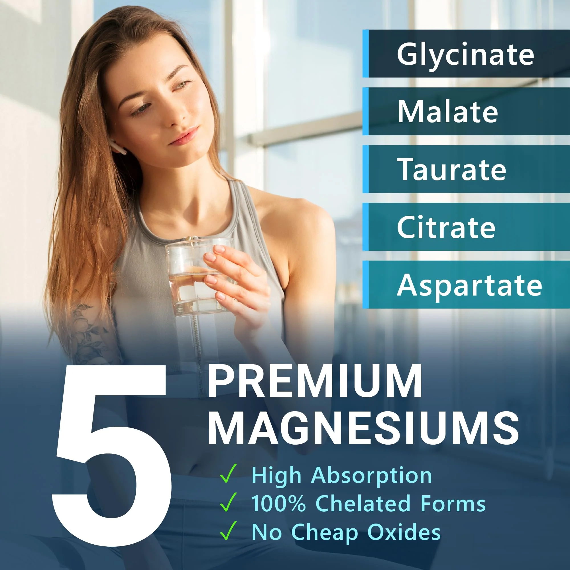 MyoActivo 5-in-1 Magnesium Complex – High-Absorption Chelated Magnesium Glycinate, Malate, Citrate, Taurate & Aspartate | 120 Capsules - Image 4