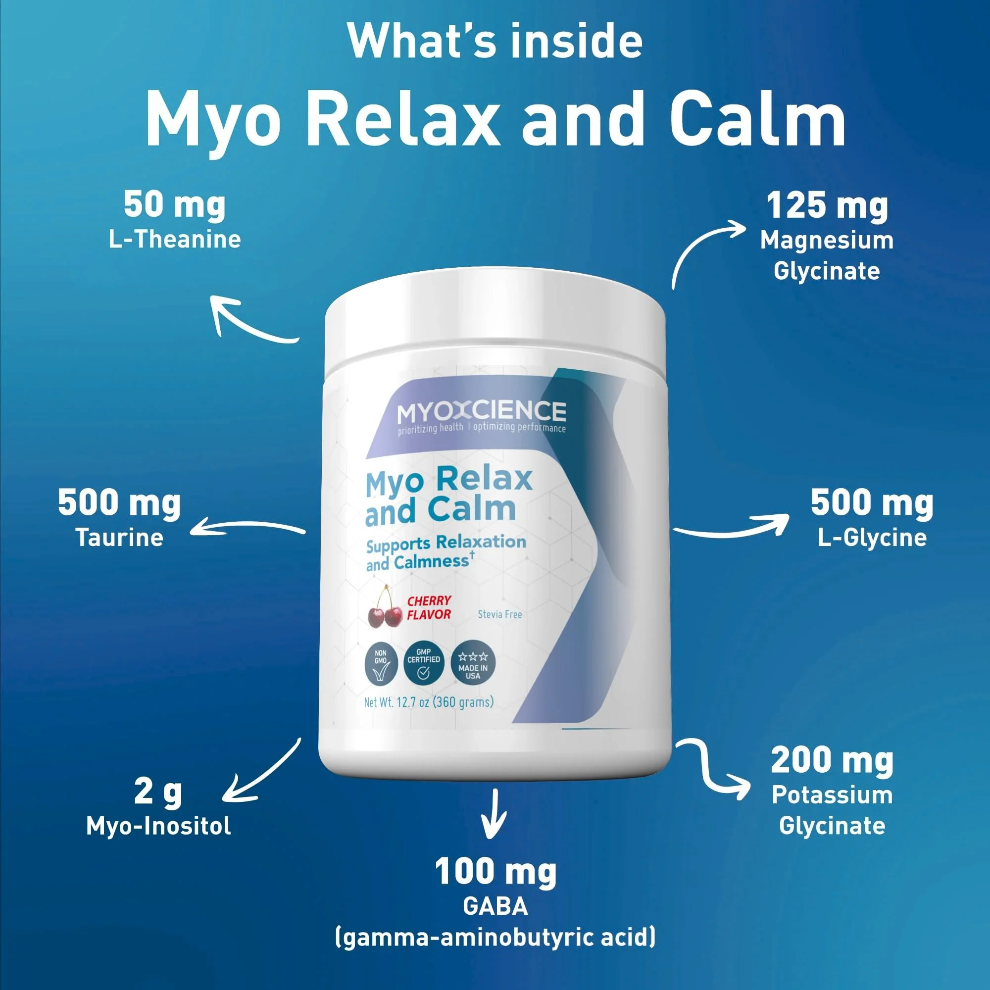 MYOXCIENCE Myo Relax and Calm | Myo-Inositol, L-Theanine, Taurine, Magnesium & GABA | Sleep, Neurotransmitter & Hormone Support (Cherry, 60 Servings) - Image 11