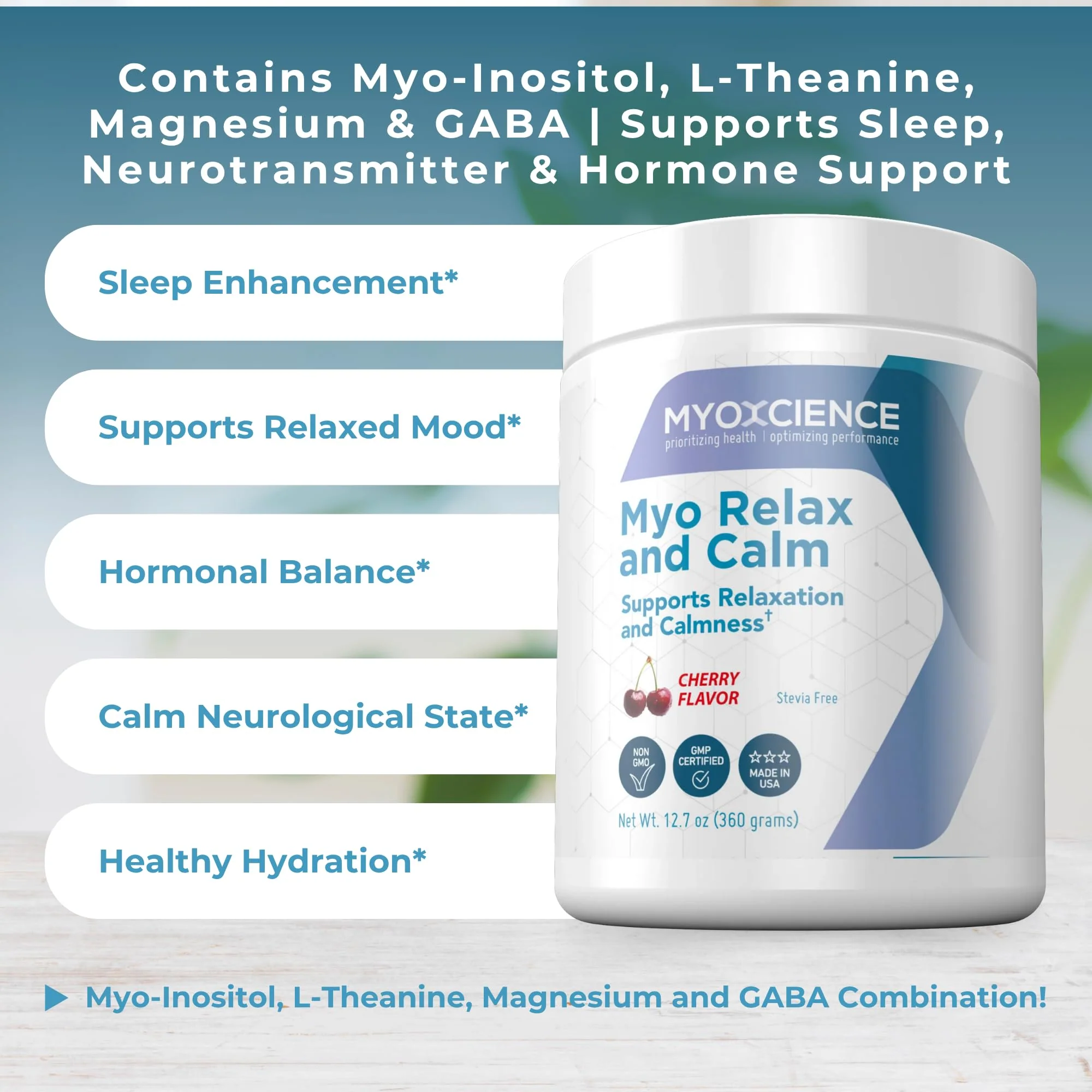 MYOXCIENCE Myo Relax and Calm | Myo-Inositol, L-Theanine, Taurine, Magnesium & GABA | Sleep, Neurotransmitter & Hormone Support (Cherry, 60 Servings) - Image 13