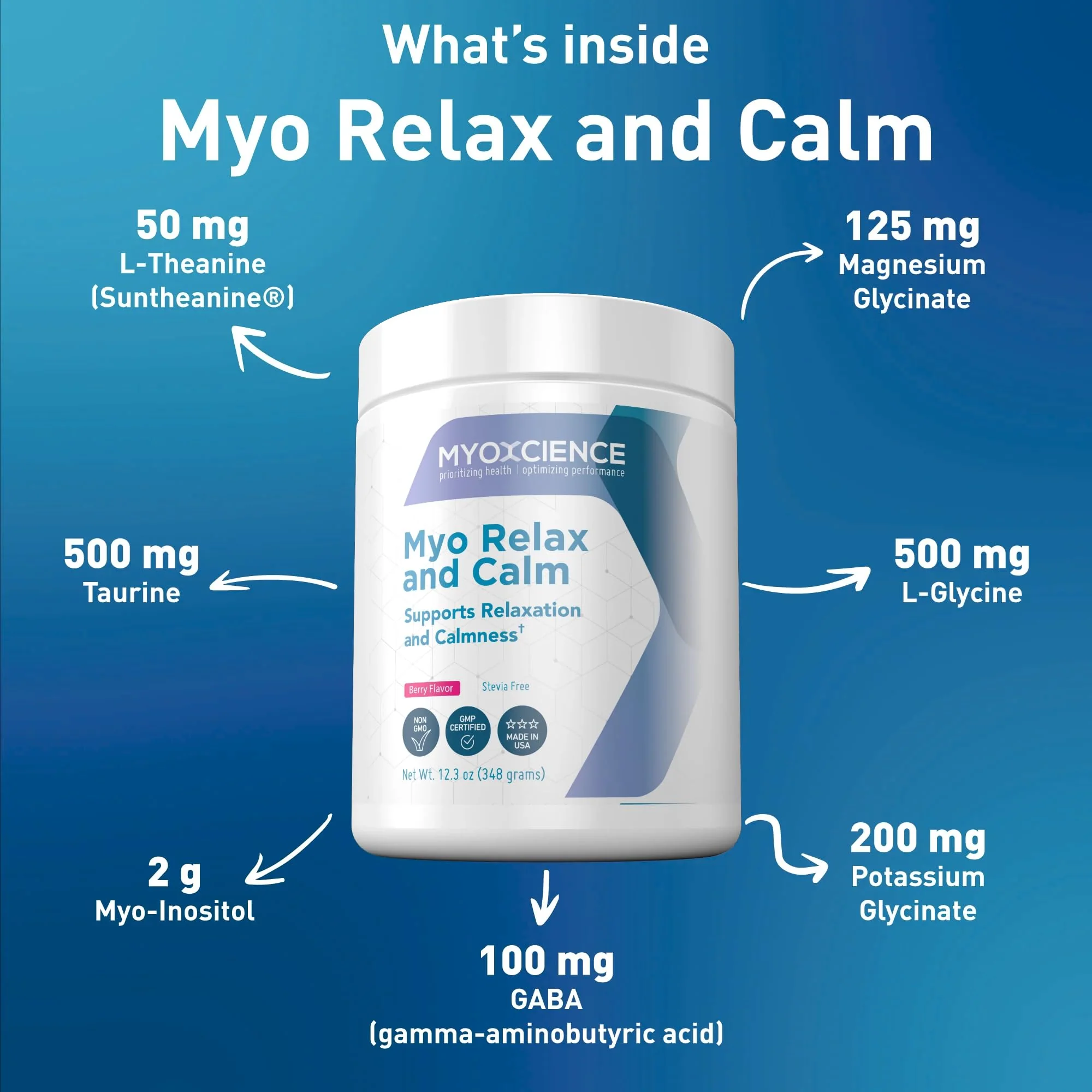 MYOXCIENCE Myo Relax & Calm | Sleep & Mood Support with Myo-Inositol, L-Theanine, Taurine, Magnesium & GABA | Berry Flavor | 60 Servings - Image 12