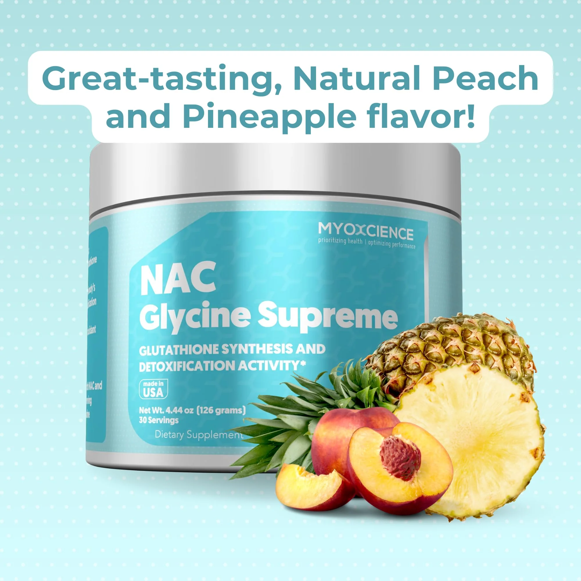 MYOXCIENCE NAC Glycine Supreme – NAC + Glycine + Taurine (Natural Peach & Pineapple) 30 Servings - Image 5