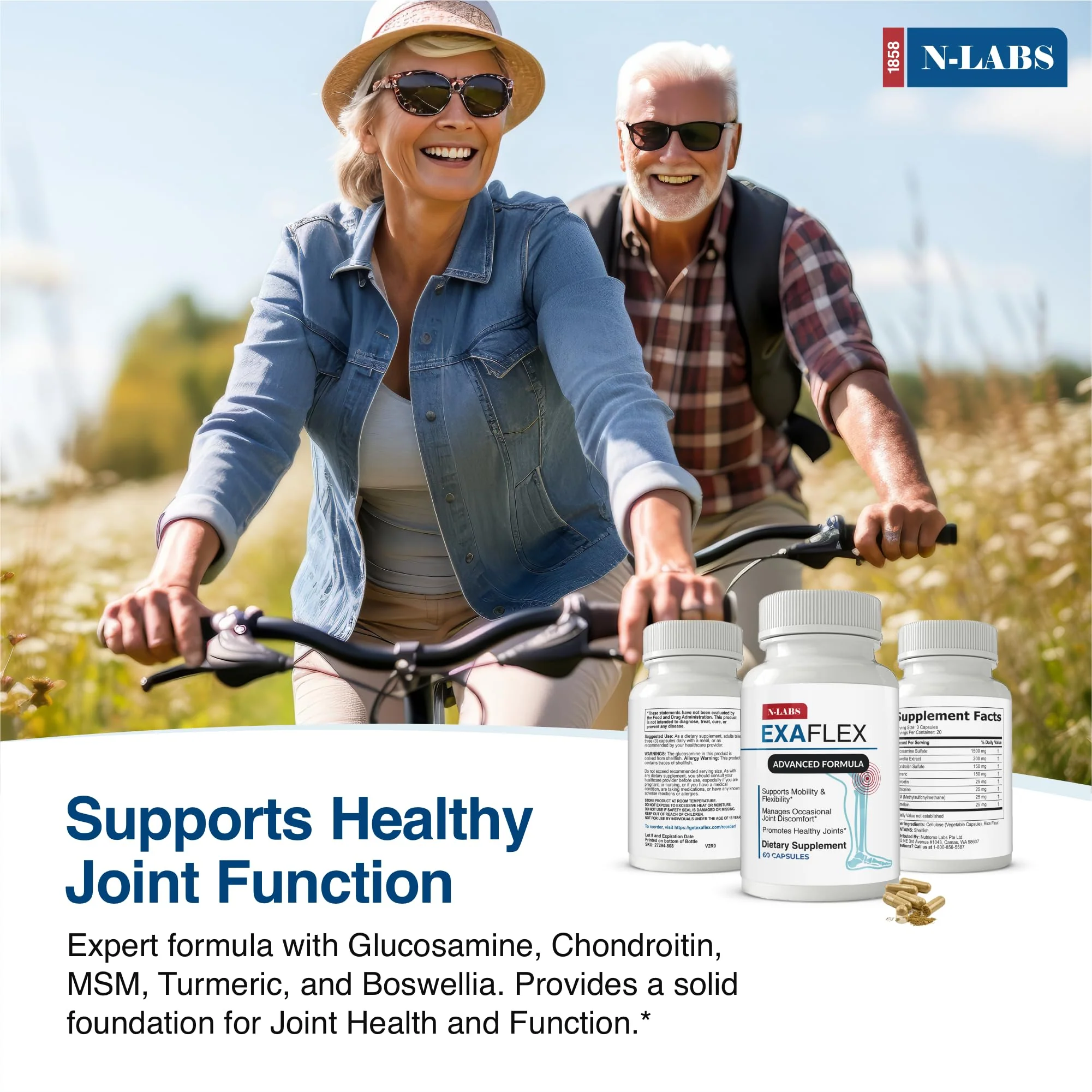 N-Labs ExaFlex Glucosamine Chondroitin MSM Capsules | Joint Support – Made in USA - Image 3