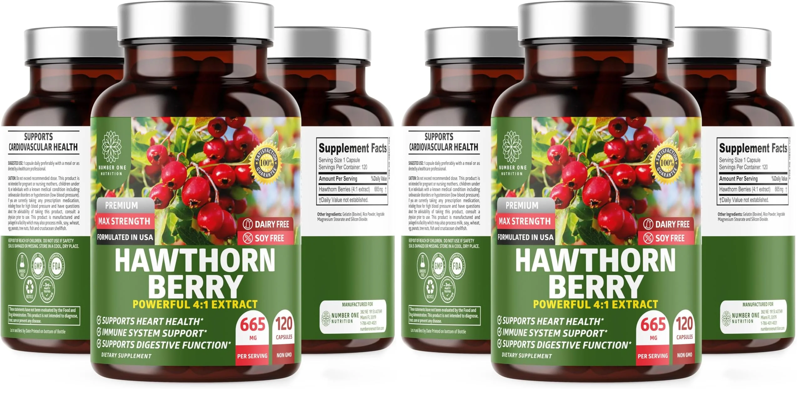 N1N Premium Hawthorn Berry Capsules – Max Strength 2660mg, 120 Caps (Pack of 2)