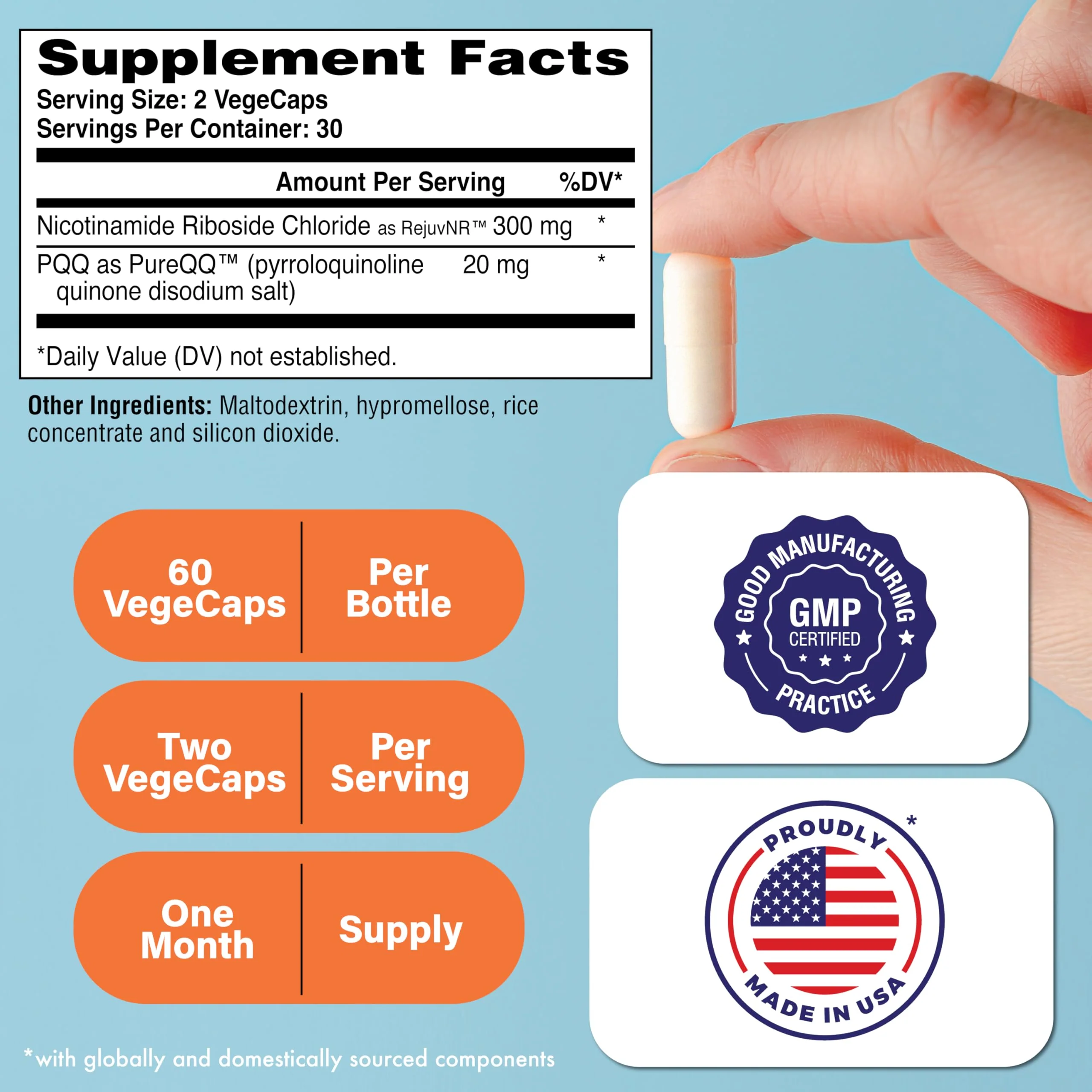 NAD+ Activator NR + PQQ - 300mg NR, 20mg PQQ | Pack of 60 | Non-GMO - Image 3