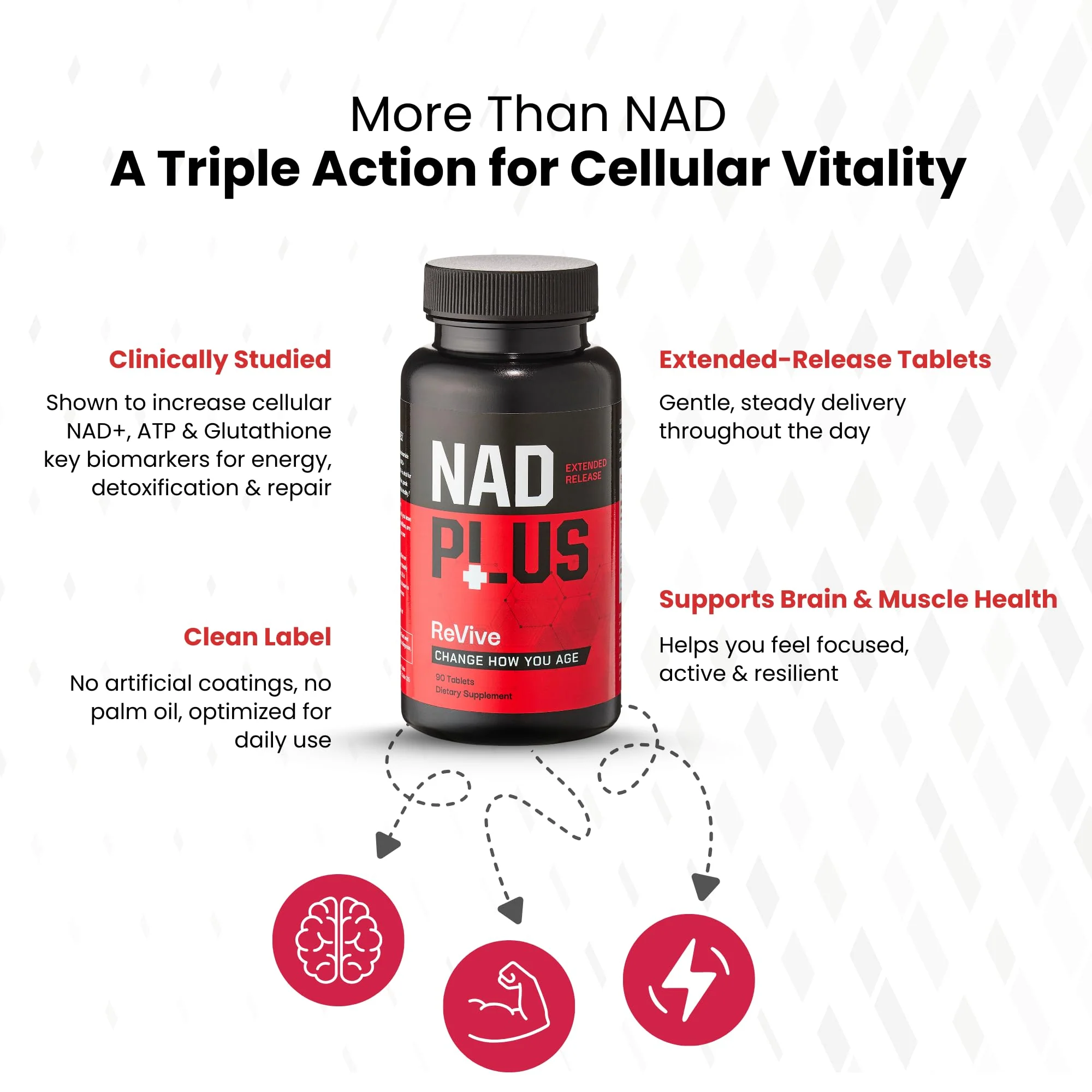 NAD PLUS Revive | Daily NAD+ Replenishment Tablet – 90 Tablets | Vegan, Non-GMO, Gluten-Free | Powered by RiaGev-SR - Image 3