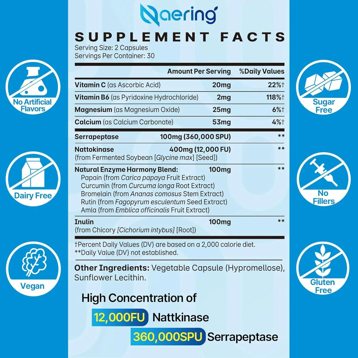 Naering Liposomal Nattokinase 12,000 FU + Serrapeptase 360,000 SPU – 60 Capsules (2 Bottles) - Image 2