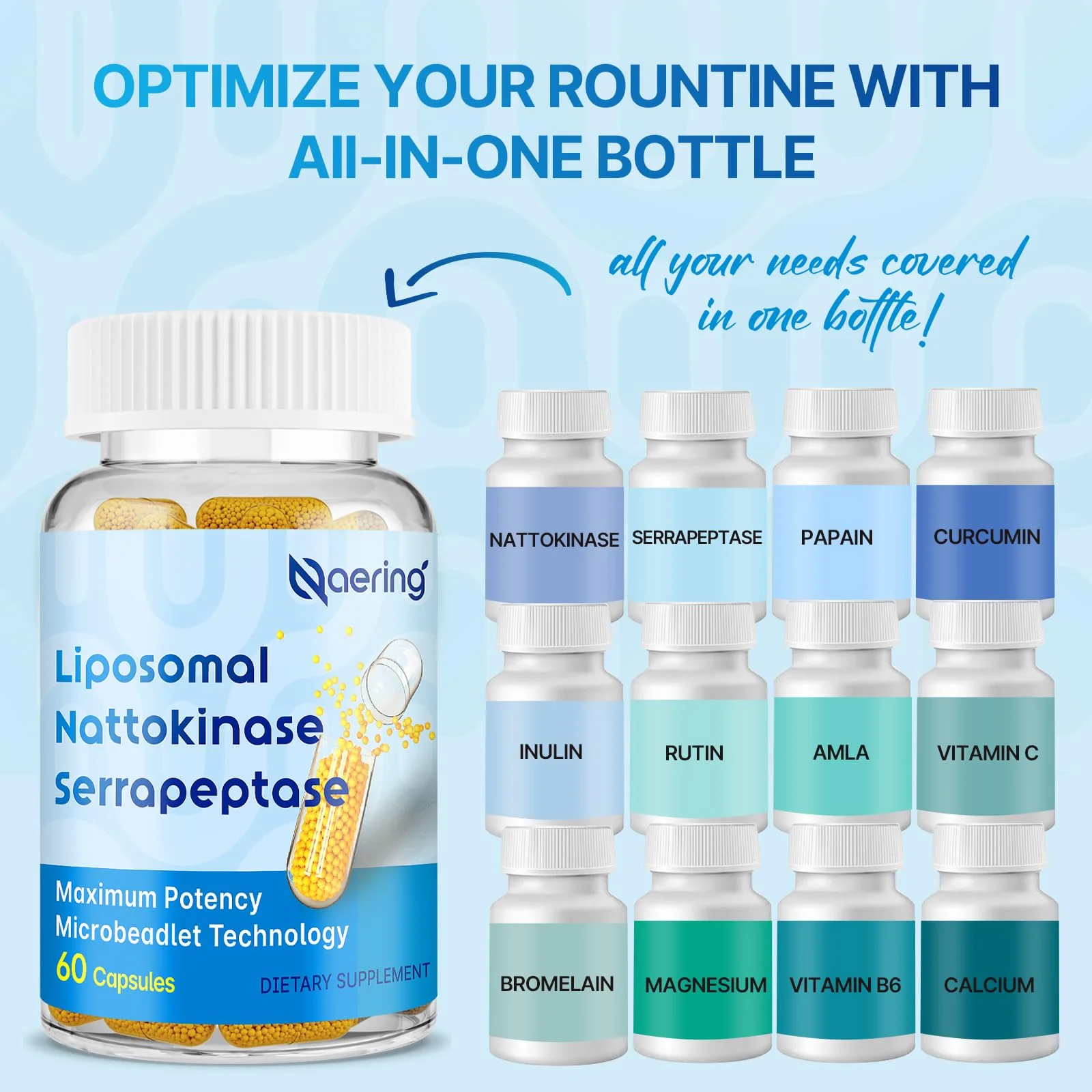 Naering Liposomal Nattokinase 12,000 FU + Serrapeptase 360,000 SPU – 60 Capsules (2 Bottles) - Image 3