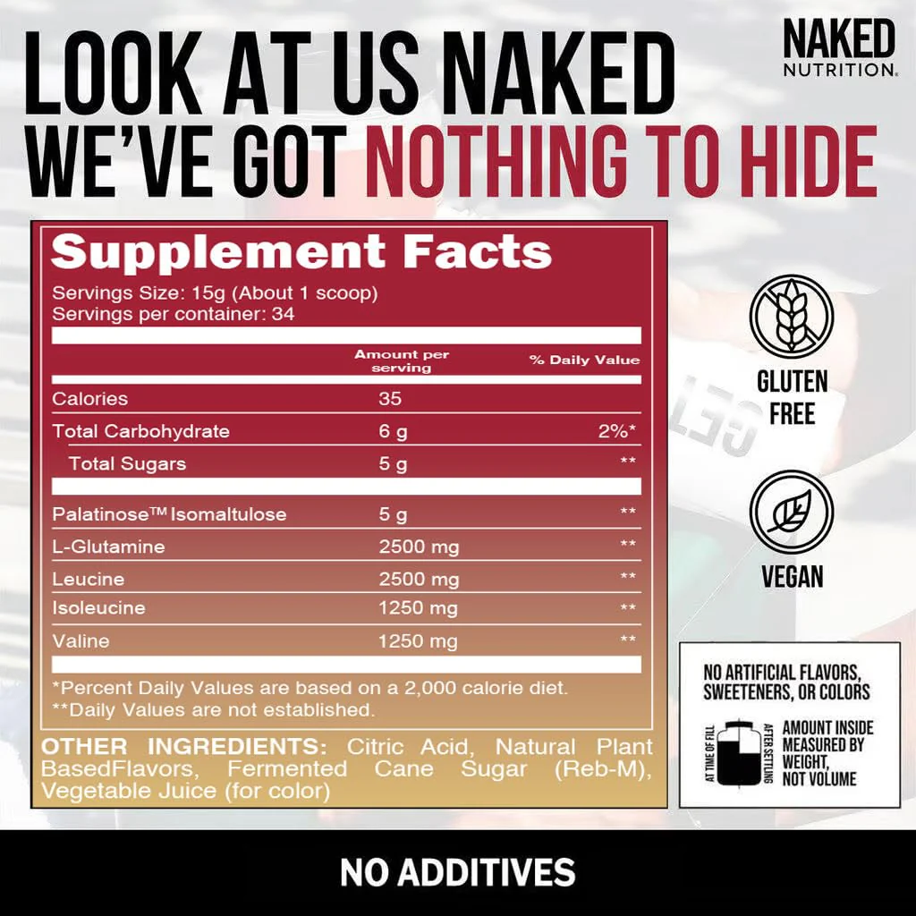 NAKED Strawberry Lemonade BCAAs – 501g, 34 Servings, Vegan 2:1:1 Powder - Image 3