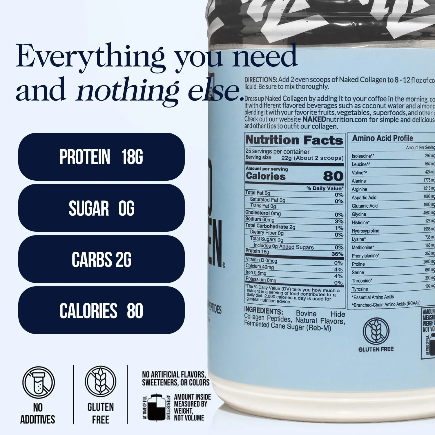 NAKED Vanilla Collagen Peptides – Pasture-Raised, Grass-Fed, 25 Servings, 19.4oz | Paleo, Keto, Non-GMO, Gluten Free - Image 2