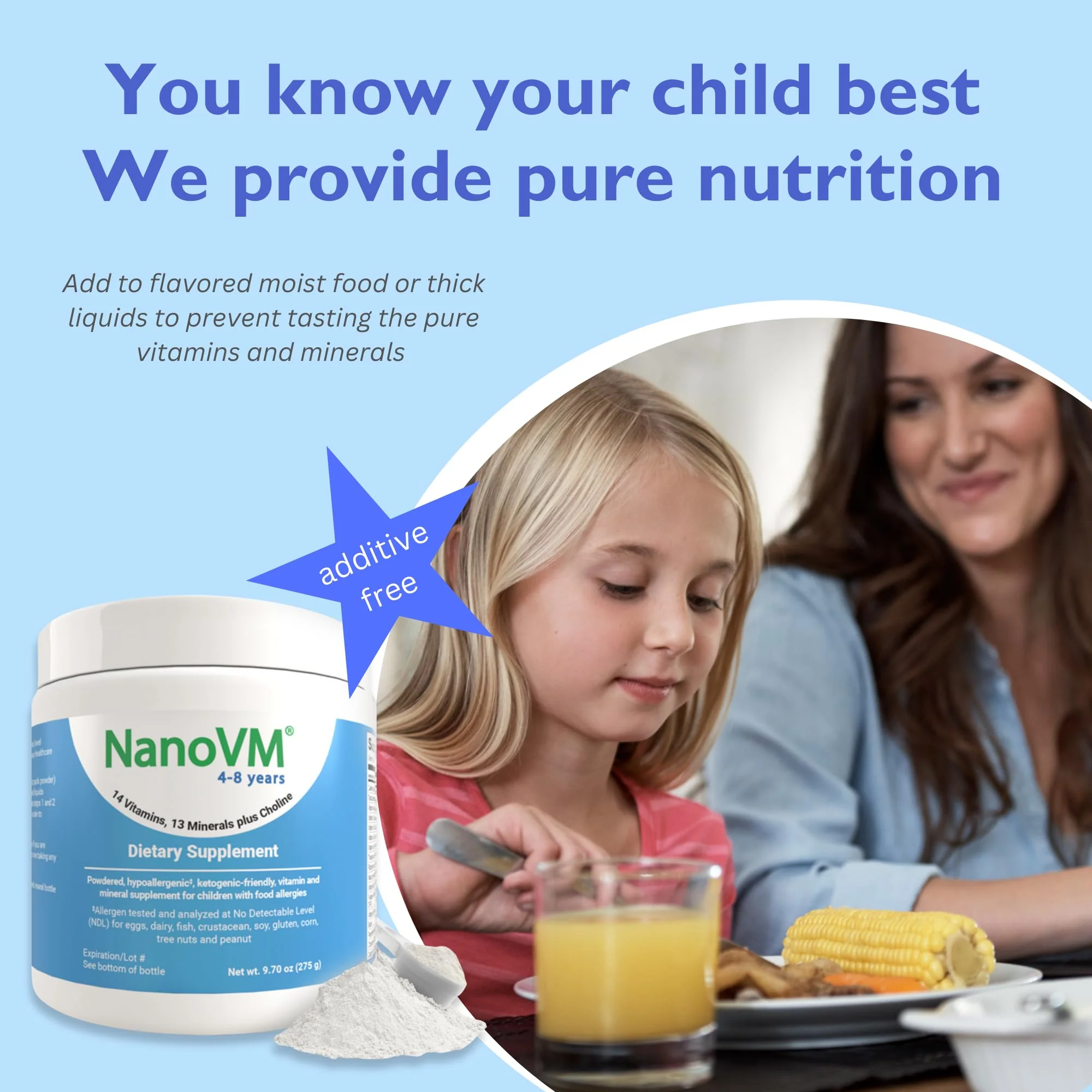 NanoVM 4-8 Years Allergen-Free Kids Multivitamin Powder | Solace Nutrition 275g - Image 4
