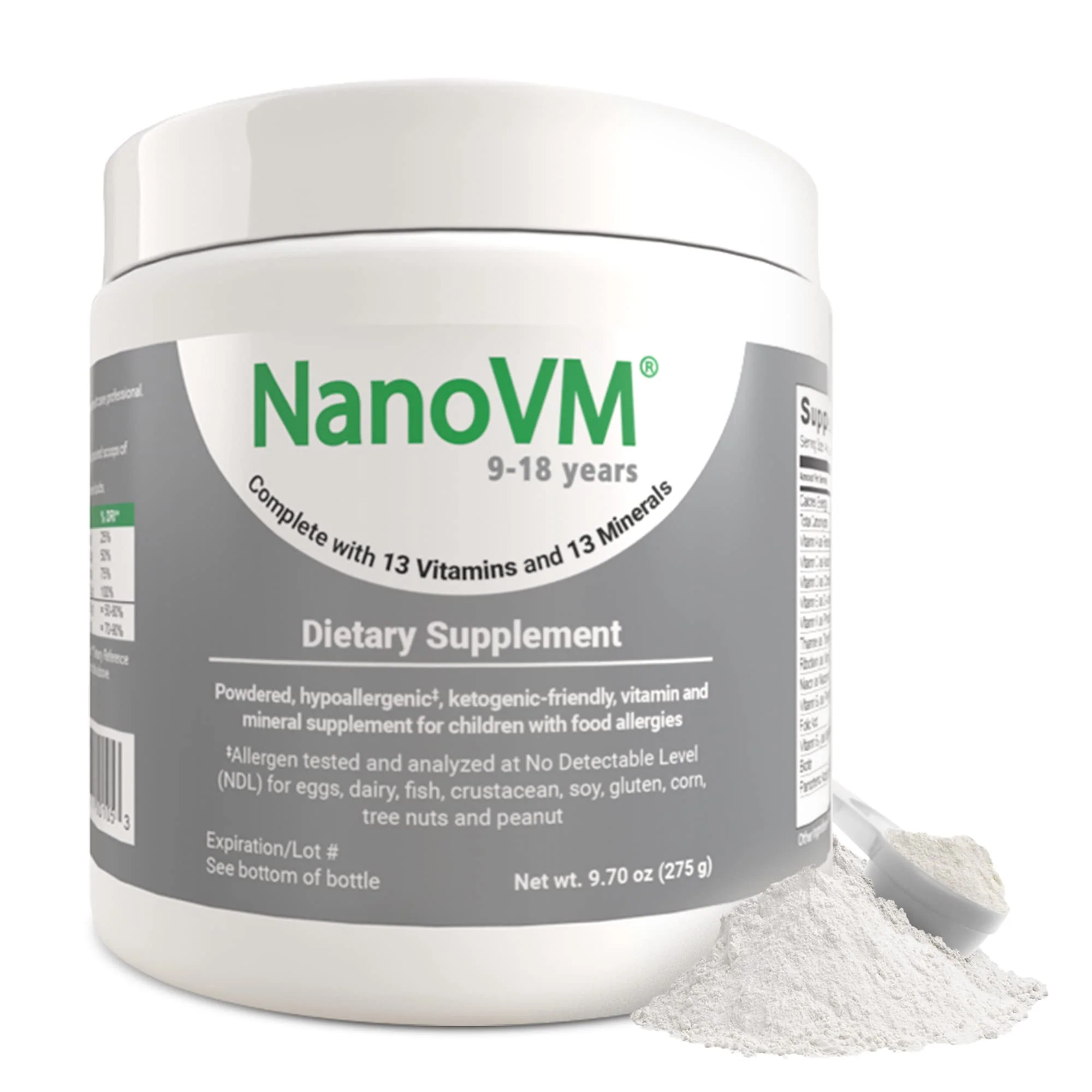 NanoVM 9-18 Years Allergen-Free Multivitamin Powder – Solace Nutrition (275g) Unflavored, Low-Carb