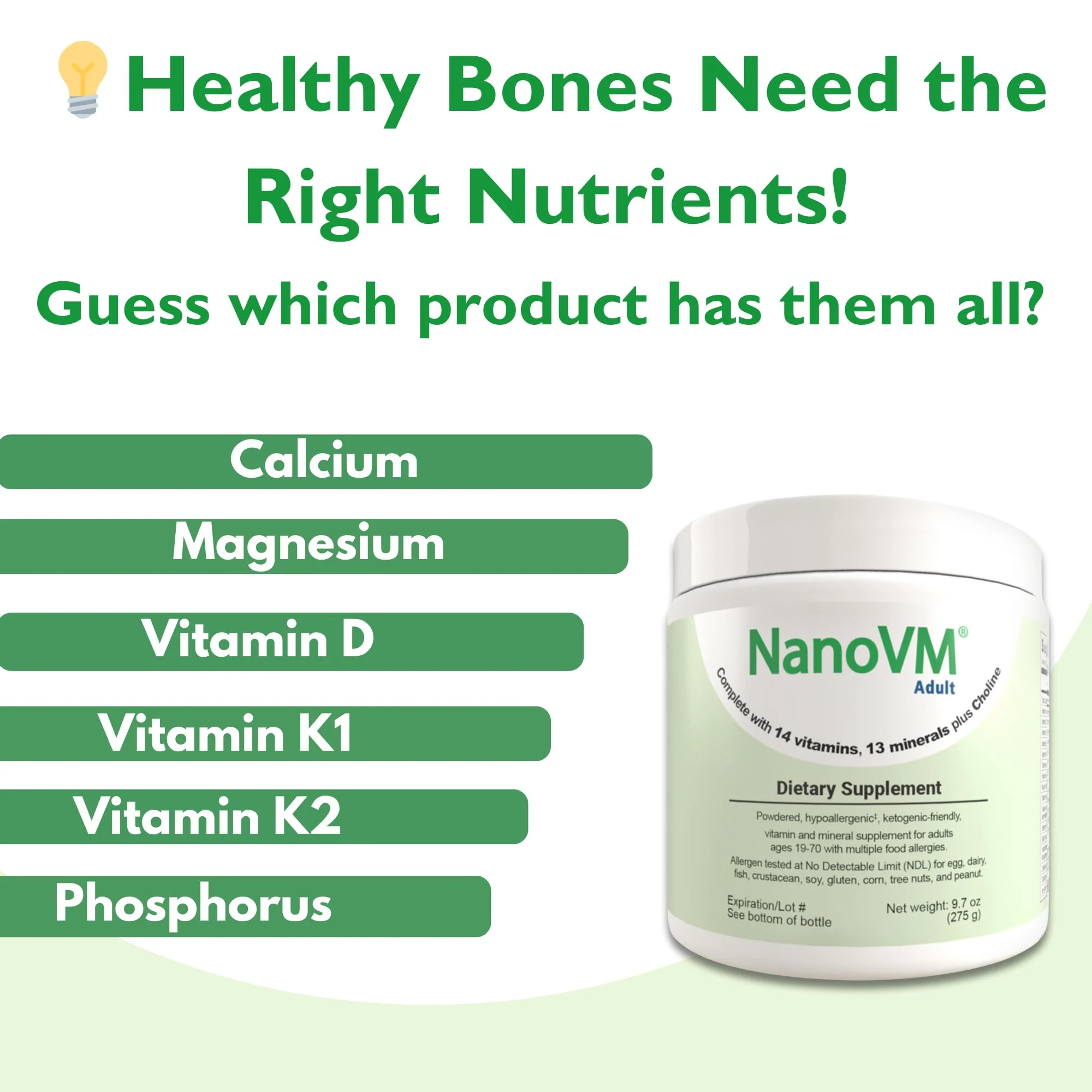NanoVM Adult Allergen-Free Multivitamin Powder — 13 Vitamins & 13 Minerals, Low-Carb, 275g - Image 12