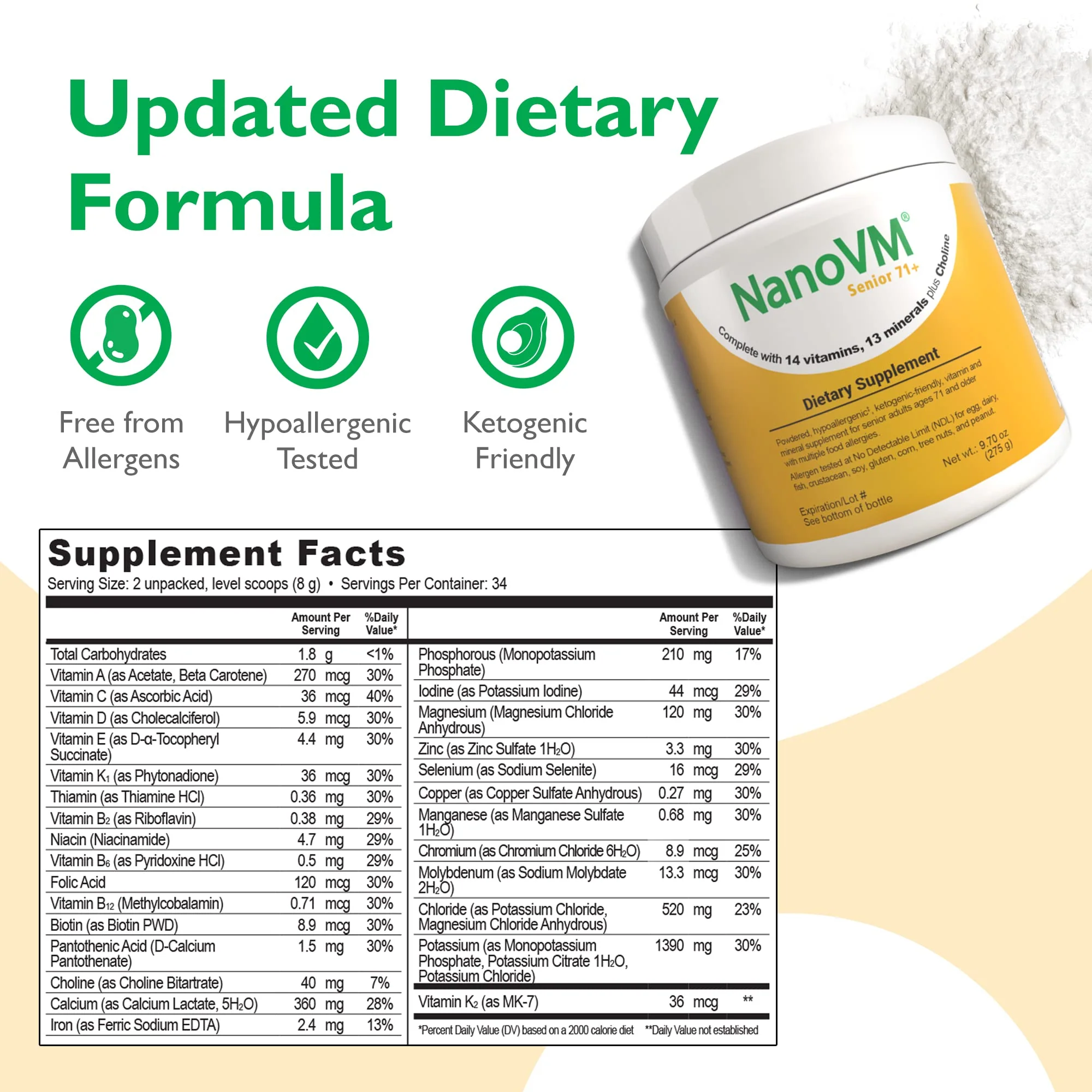 NanoVM Senior 71+ Unflavored Multivitamin Powder | Allergen-Free, Low-Carb (275g) – Solace Nutrition - Image 10