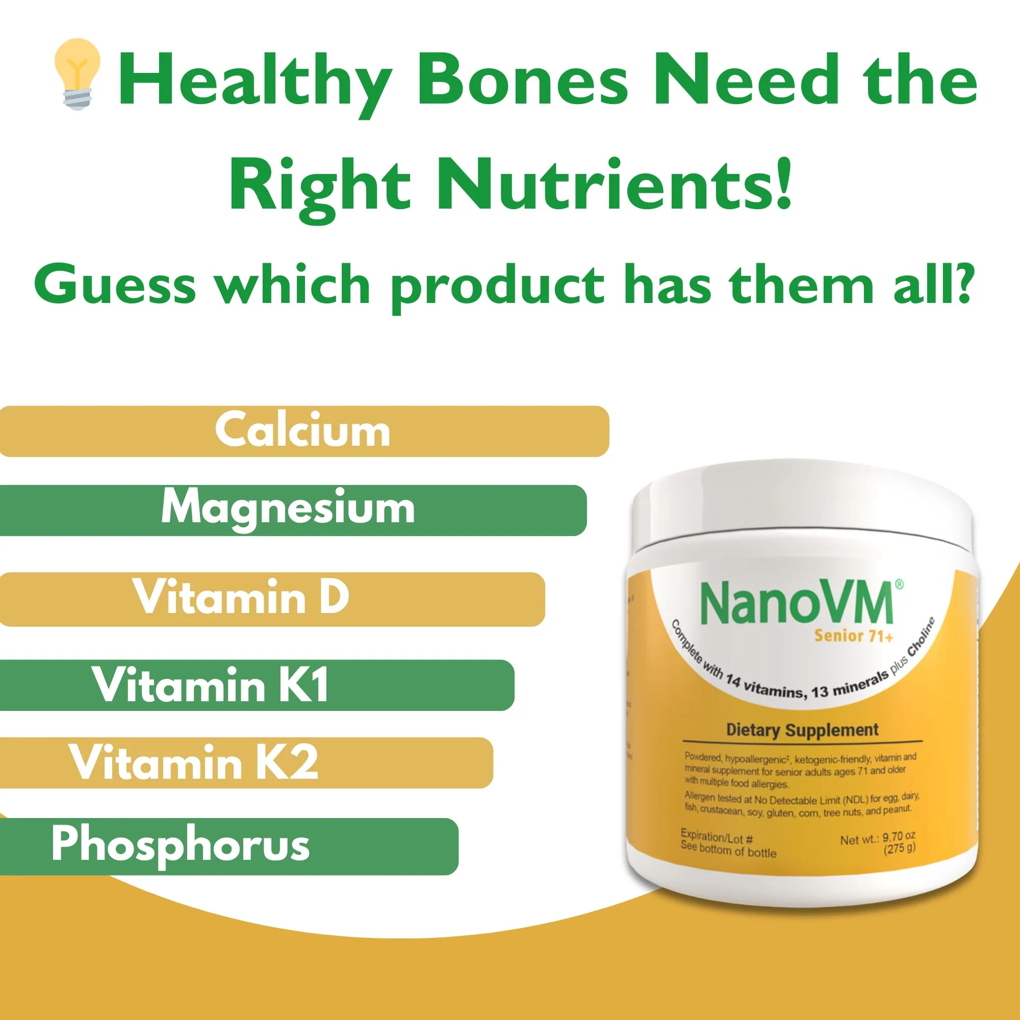 NanoVM Senior 71+ Unflavored Multivitamin Powder | Allergen-Free, Low-Carb (275g) – Solace Nutrition - Image 12