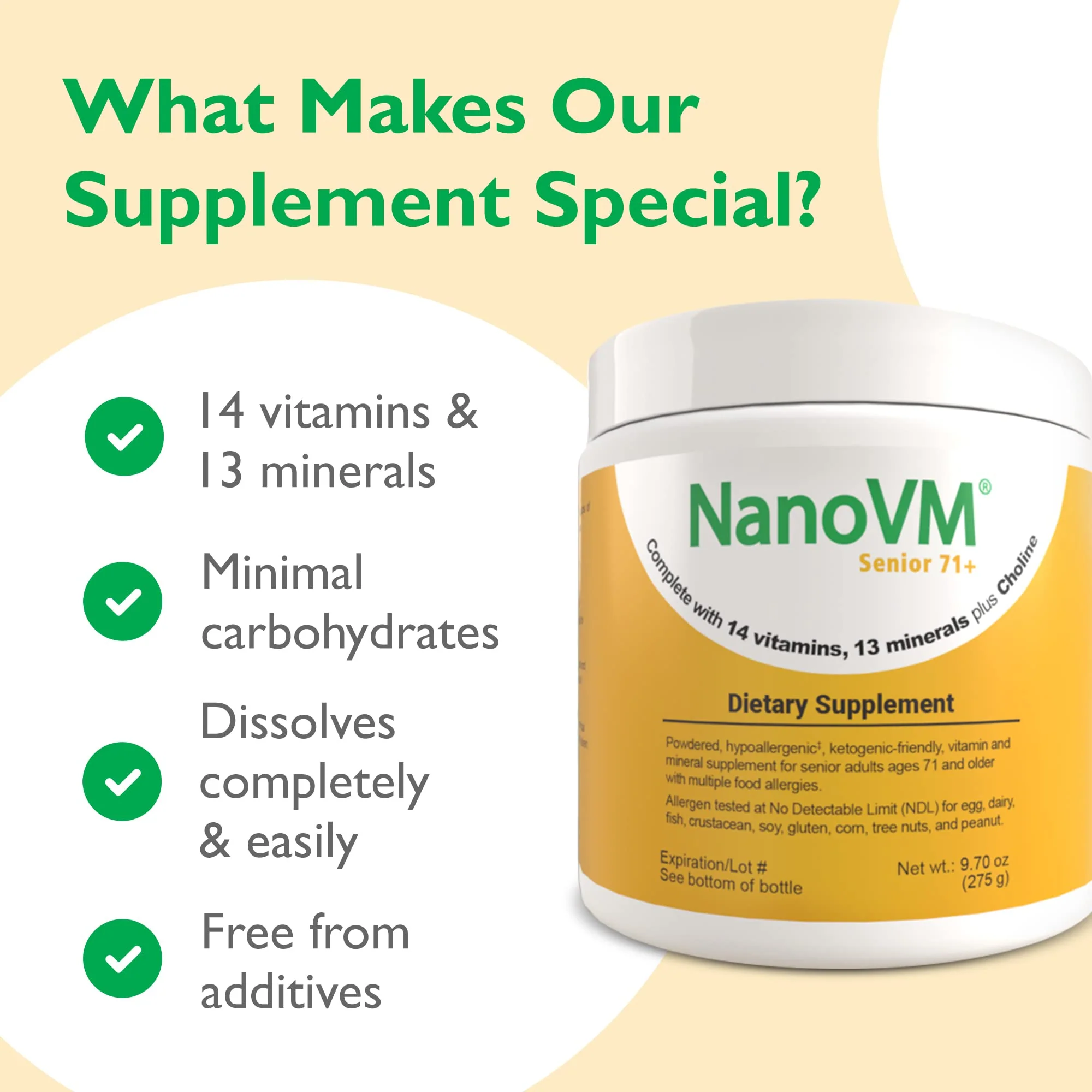 NanoVM Senior 71+ Unflavored Multivitamin Powder | Allergen-Free, Low-Carb (275g) – Solace Nutrition - Image 15
