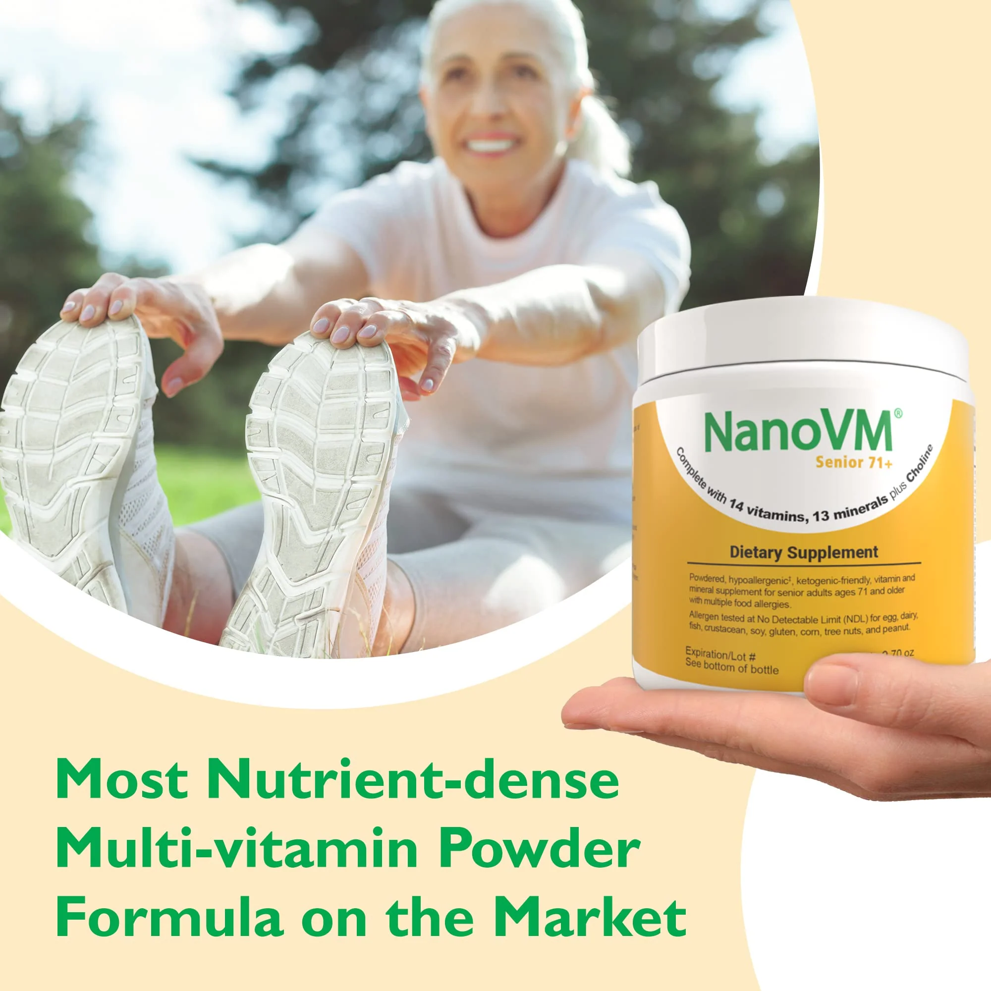 NanoVM Senior 71+ Unflavored Multivitamin Powder | Allergen-Free, Low-Carb (275g) – Solace Nutrition - Image 16