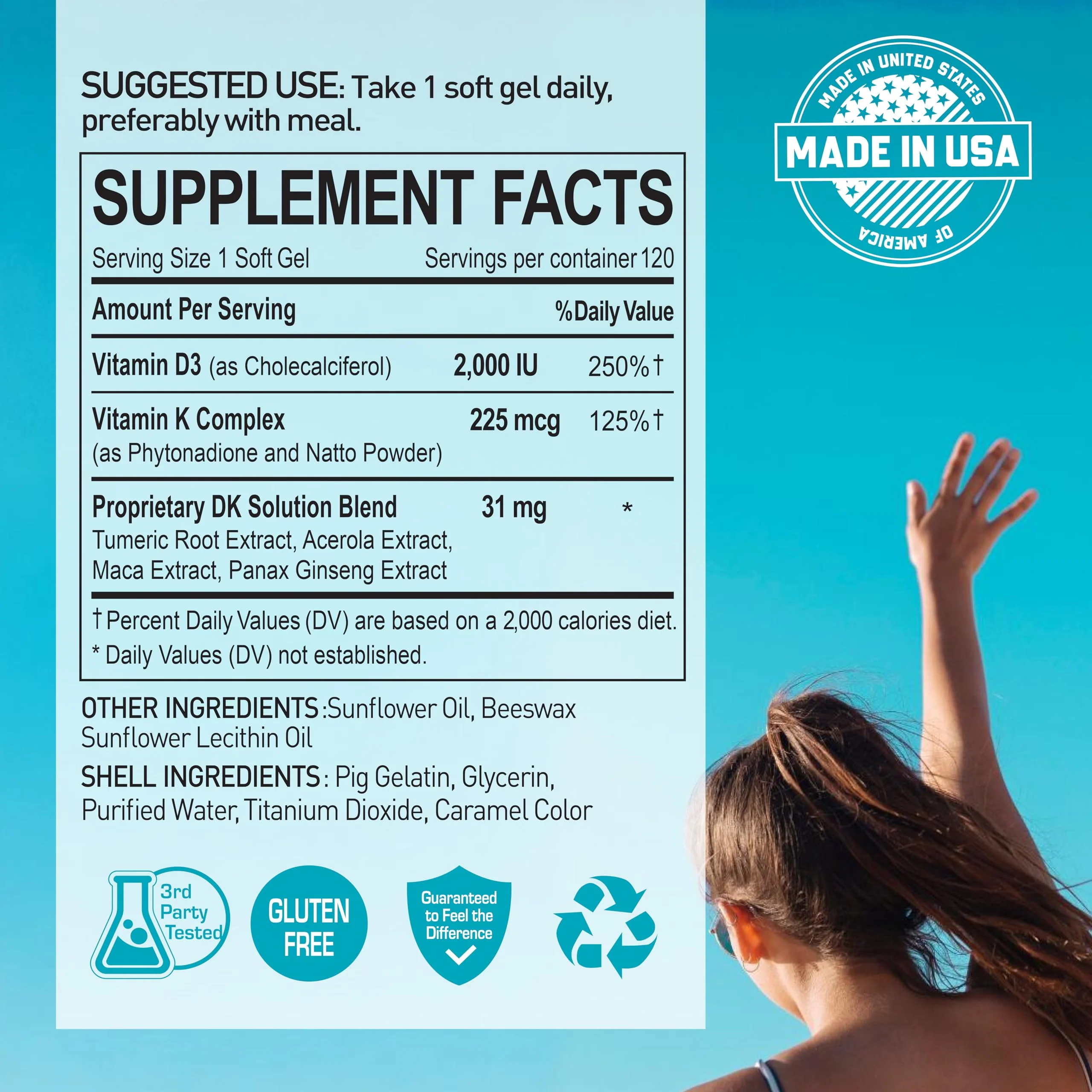 NANOWELL DK Solution 120 Softgels x 2 Bottles – Vitamin D3 + K Complex for Bone, Teeth, Muscle Health & Immune Support (240 Count) - Image 3