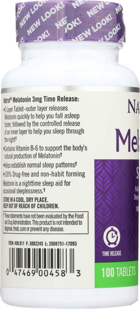 Natrol Melatonin 3 mg Time Release Sleep Tablets, Vitamin B6 — 4-Pack (100 ea) - Image 2