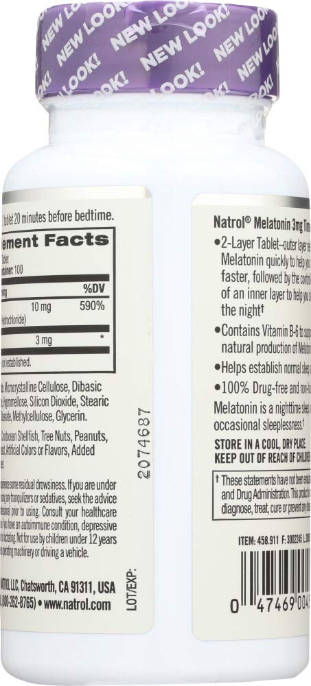 Natrol Melatonin 3 mg Time Release Sleep Tablets, Vitamin B6 — 4-Pack (100 ea) - Image 7
