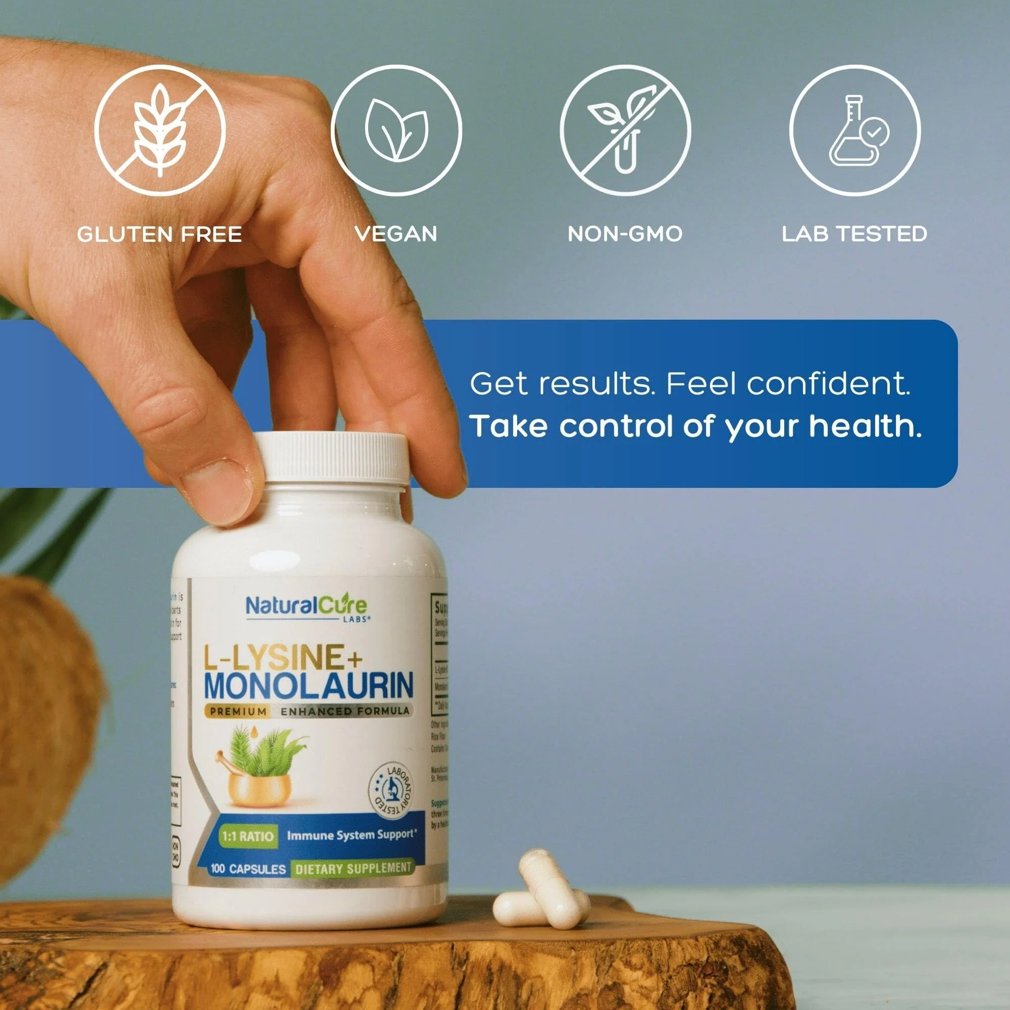 Natural Cure Labs L-Lysine + Monolaurin 600mg 1:1 – 100 Capsules - Image 3