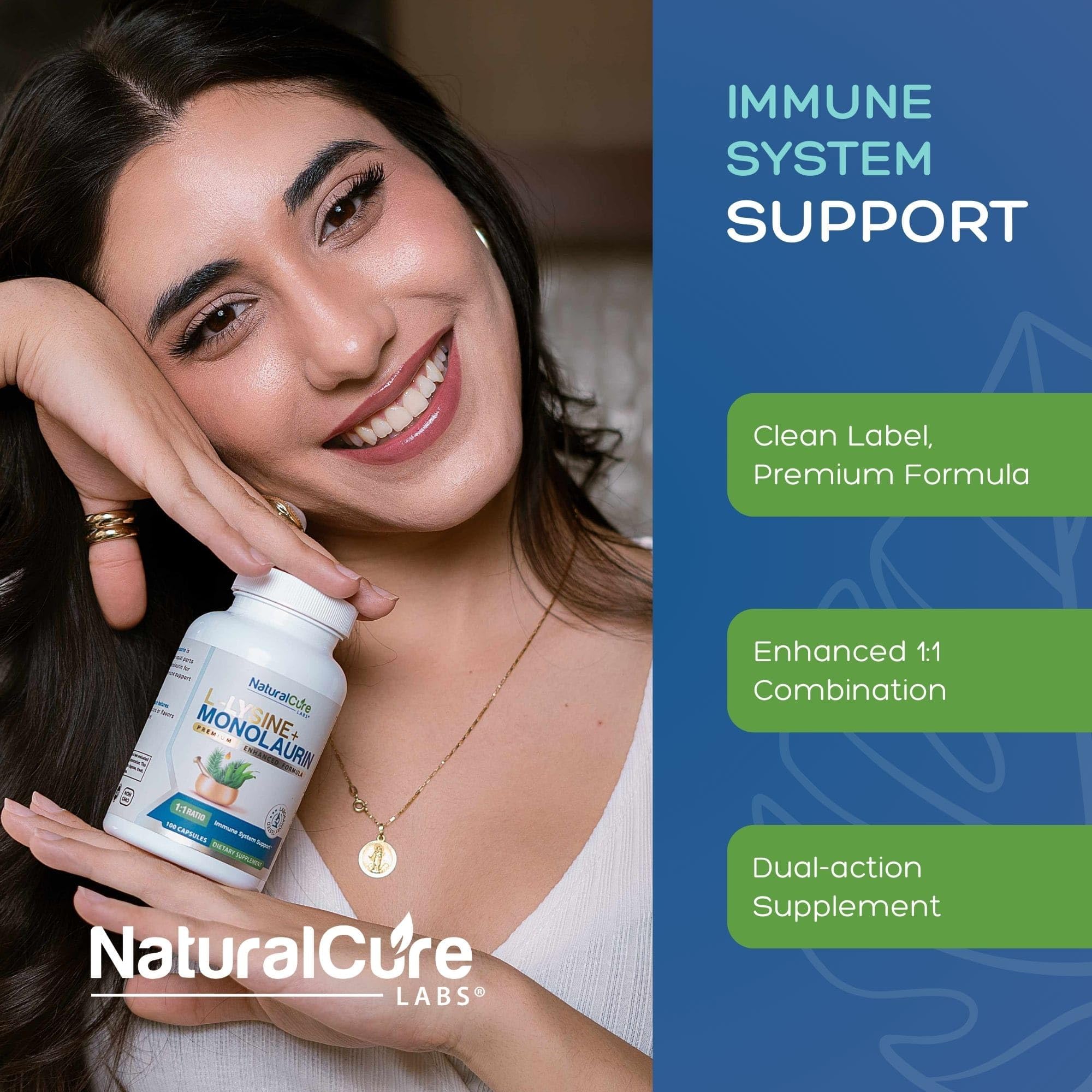 Natural Cure Labs L-Lysine + Monolaurin 600mg 1:1 – 100 Capsules - Image 4