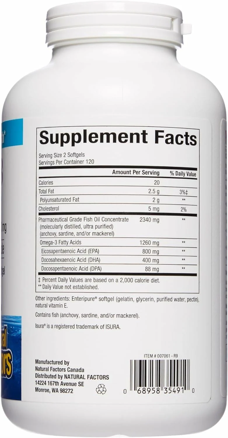 Natural Factors RxOmega-3 Fish Oil — 1260 mg Omega-3 per Serving, No Fishy Aftertaste, 240 Count - Image 10