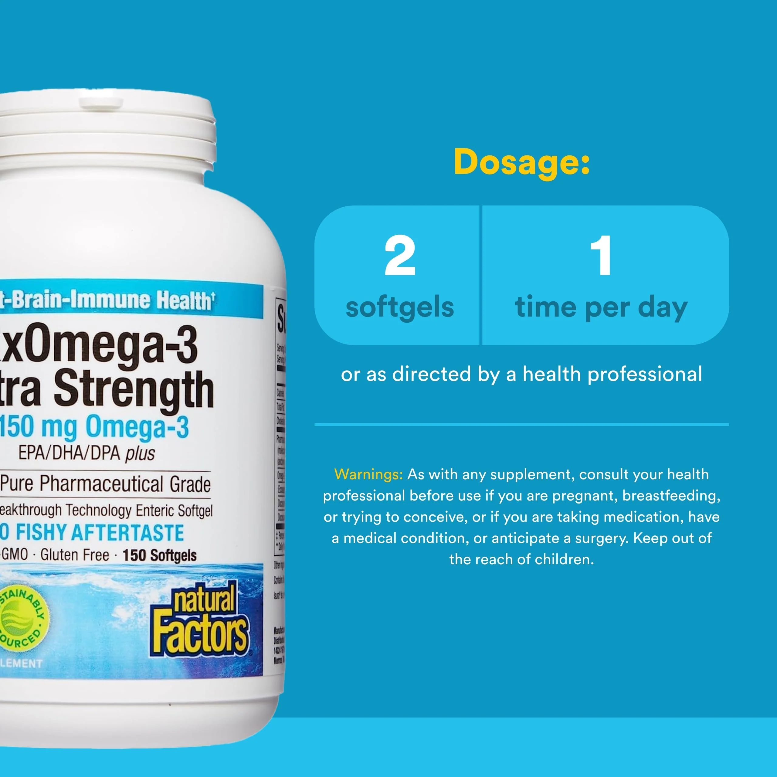 Natural Factors RxOmega-3 Ultra Strength 2150 mg – EPA & DHA Omega-3 for Heart, Brain & Eye Health (150 Softgels) - Image 2