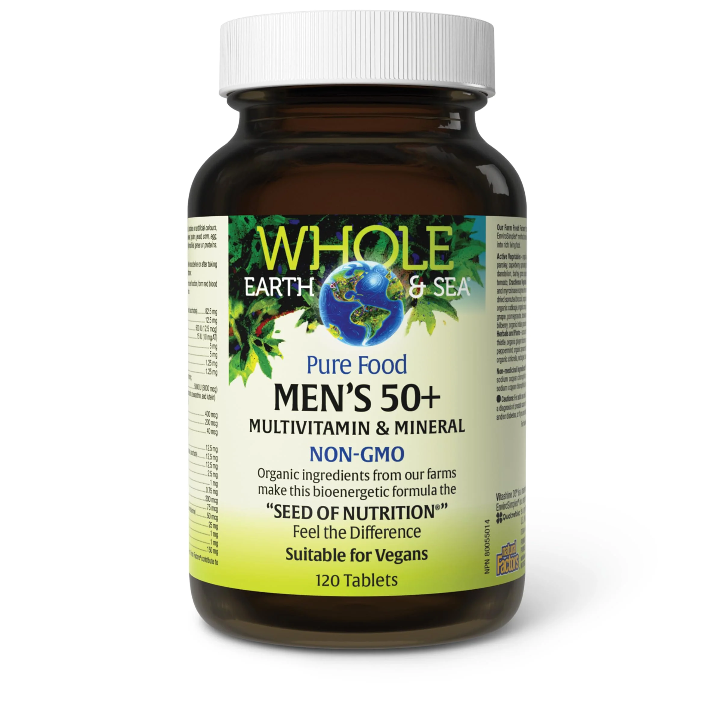 Natural Factors Whole Earth & Sea Men's 50+ Multivitamin & Mineral – Brain Health & Immune Support, Vegan, 120 Tablets - Image 4