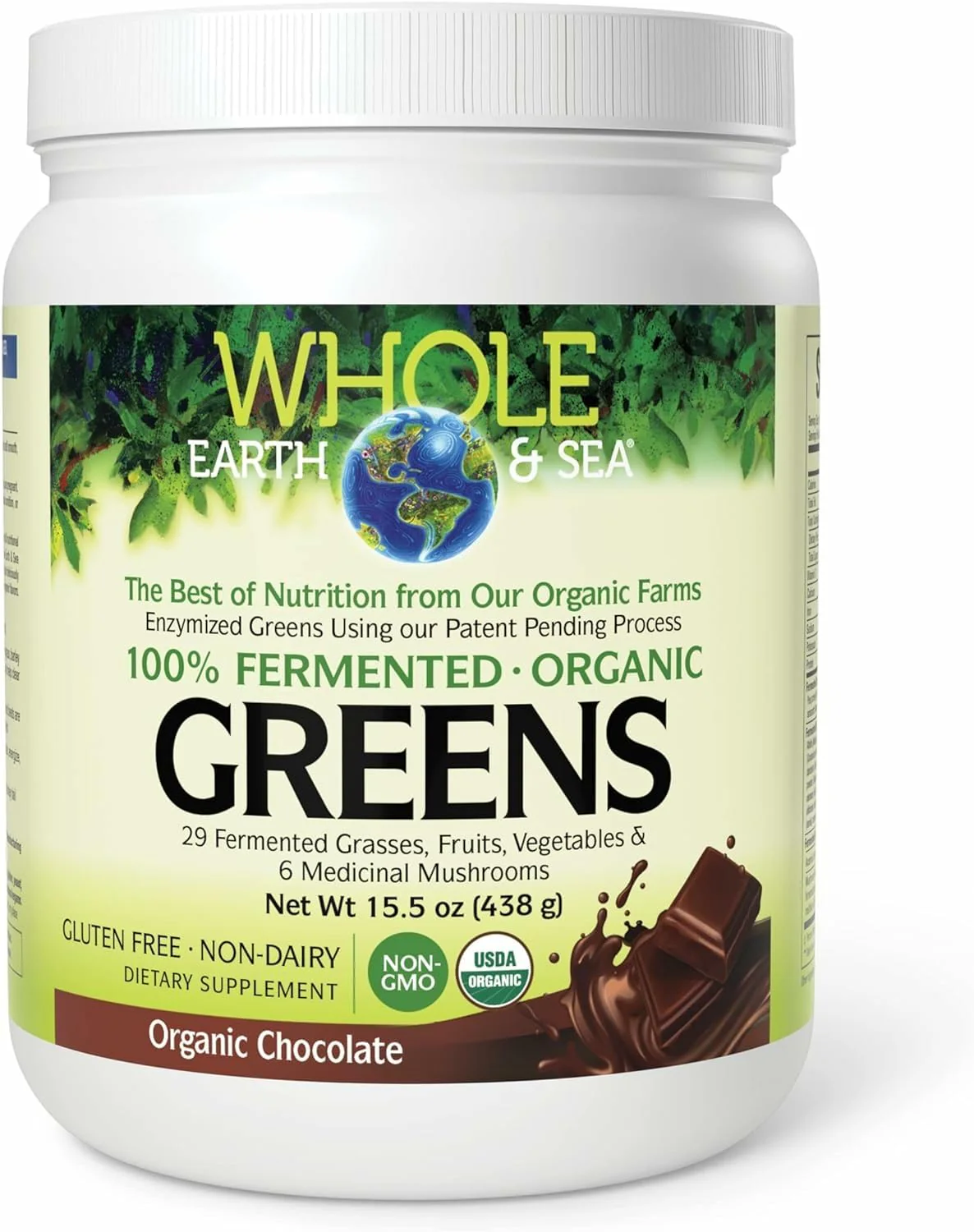 Natural Factors Whole Earth & Sea Organic Fermented Greens Chocolate – Vegan, 15.5 oz - Image 10