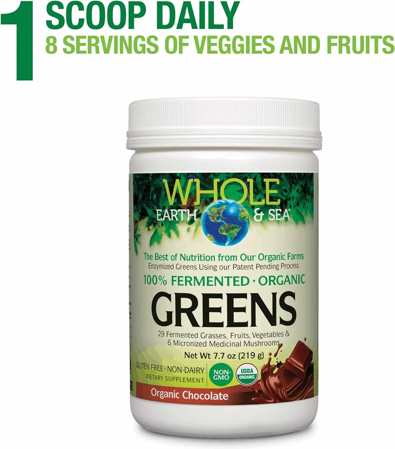 Natural Factors Whole Earth & Sea Organic Fermented Greens Chocolate – Vegan, 15.5 oz - Image 2