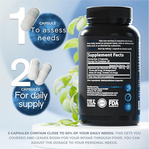 Natural Flow 4X Magnesium Supplement – Glycinate, Taurate, Malate & Orotate | 120 Capsules - Image 3