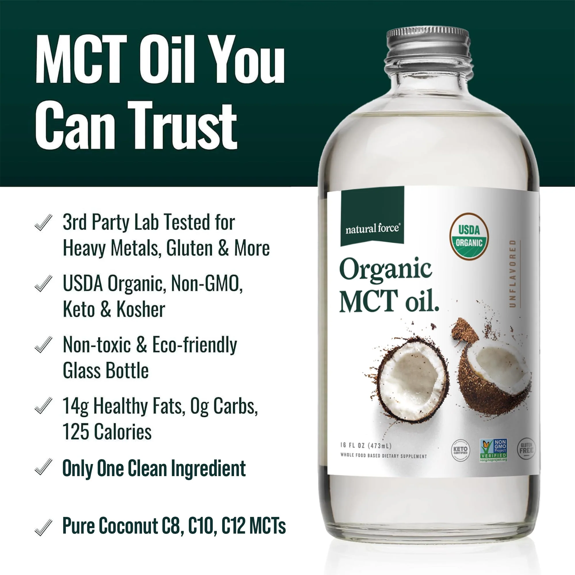 Natural Force Organic MCT Oil – Pure Glass Bottle, 100% Virgin Coconut Oil, Keto, Paleo, Kosher & Vegan - Image 8