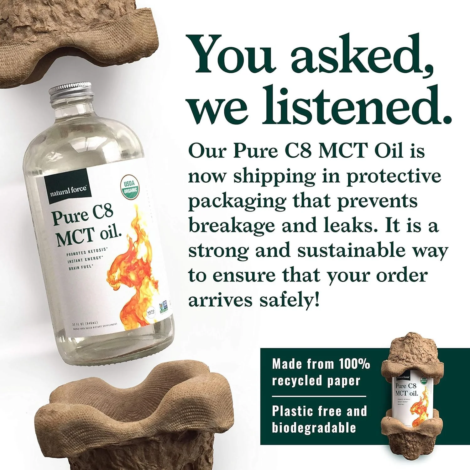 Natural Force Organic Pure C8 MCT Oil – 32 oz Glass Bottle | Keto, Paleo, Kosher, Vegan - Image 2
