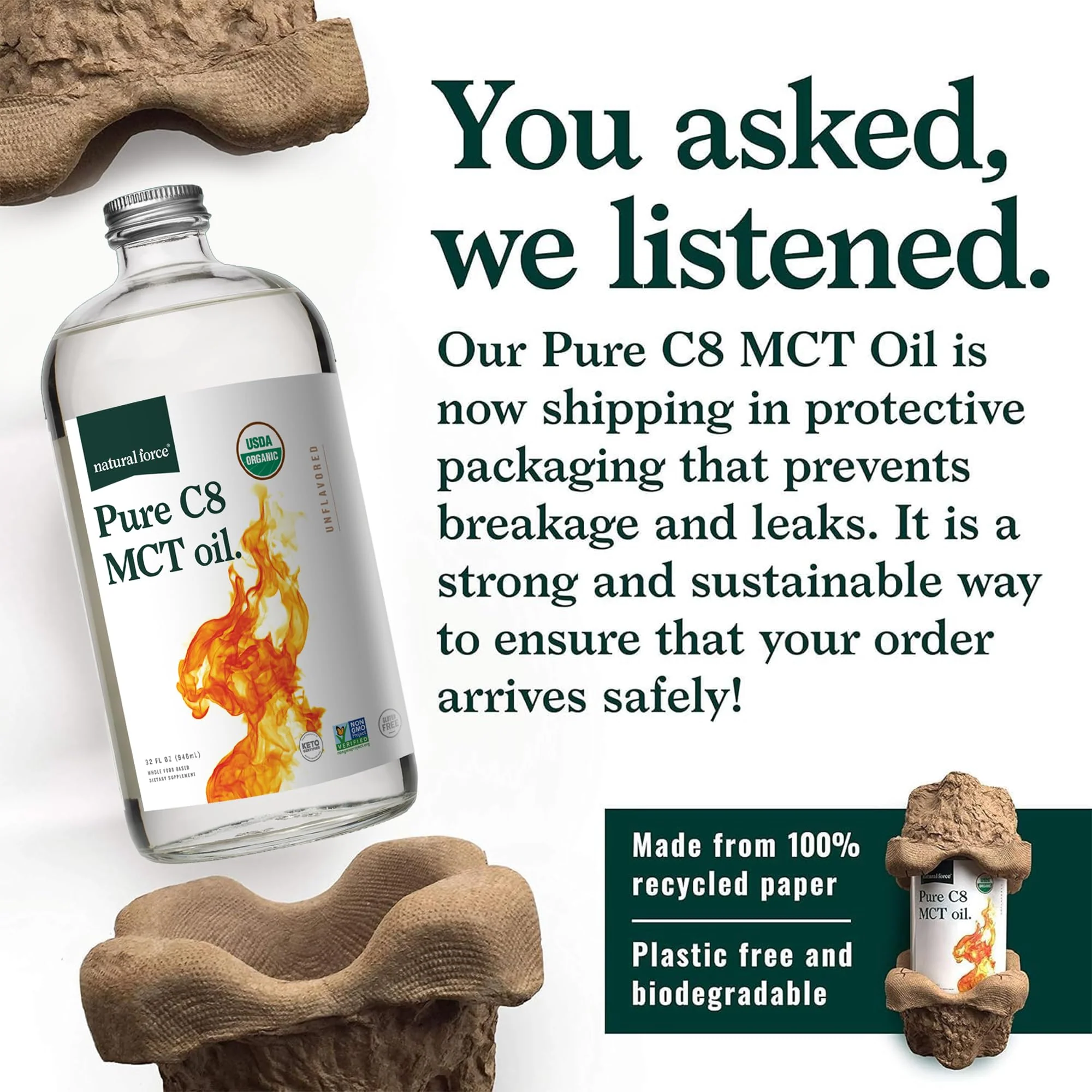 Natural Force Organic Pure C8 MCT Oil – 32 oz Glass Bottle | Keto, Paleo, Kosher, Vegan - Image 9