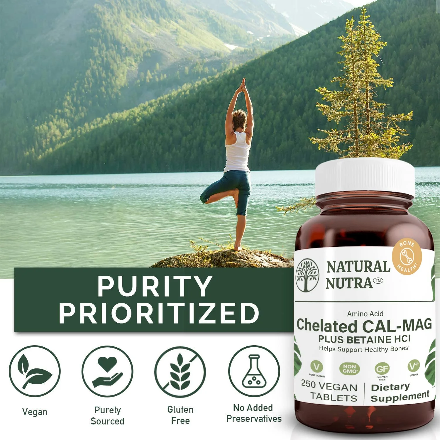 Natural Nutra Chelated Calcium Magnesium 1000/500 mg - Vegan 250 Tablets - Image 4