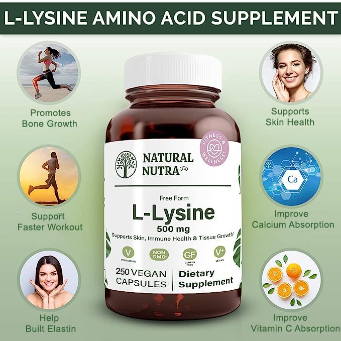 Natural Nutra L Lysine HCl 500 mg | Bone Health, Skin Support, Vegan, Non-GMO, 250 Capsules - Image 3