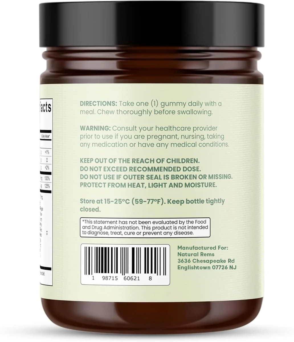 Natural Rems Sea Moss Gummies 16-in-1 with Ashwagandha, Black Seed Oil & Turmeric – Green Apple - Image 16